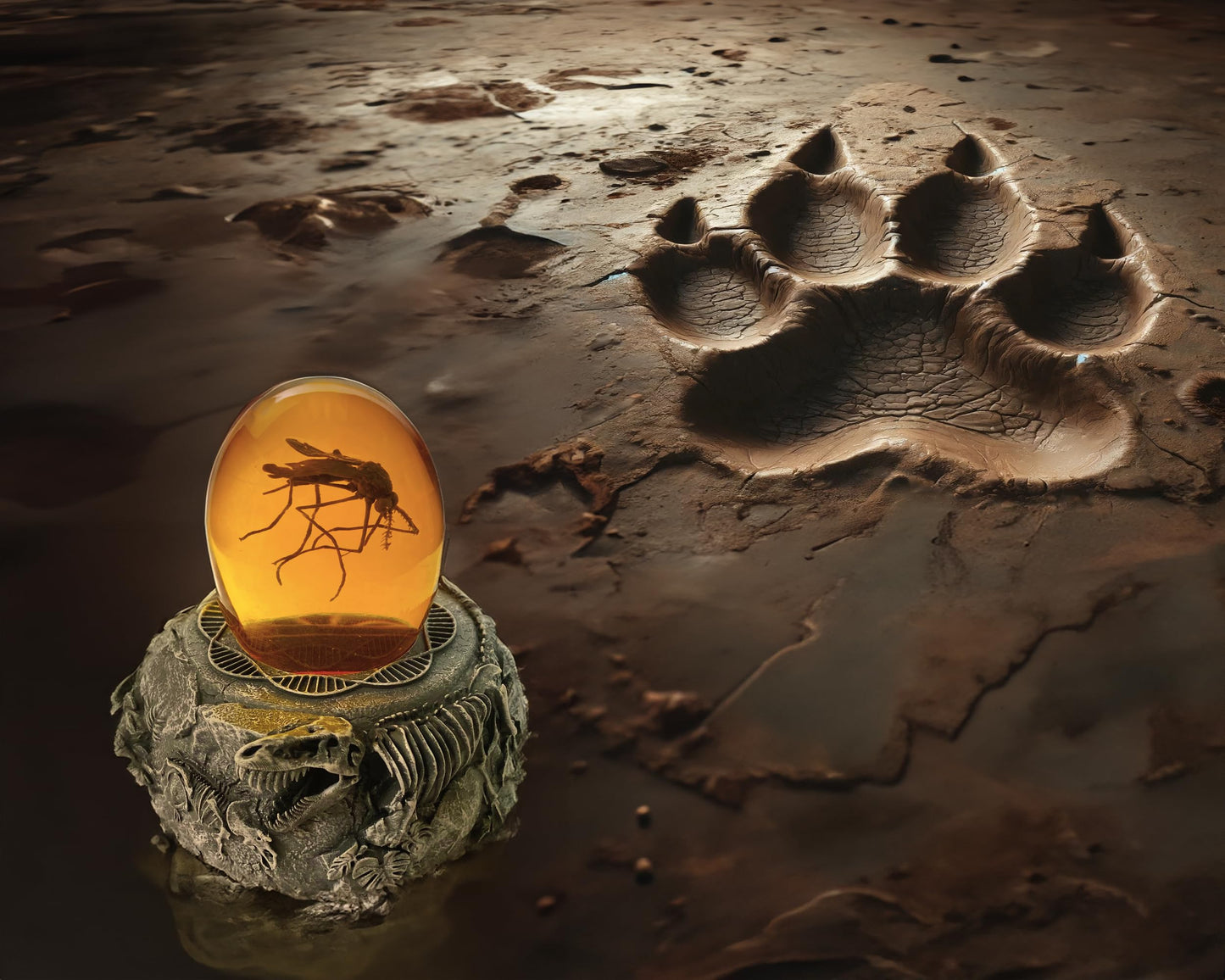 VEOJEIN Mosquito in Amber and Jurassic Base | Dinosaur Fossil Decor and Collectable Gift | Skeletin Figurines | Dinosaur DNA Replica Prehistoric World Prop | Paper Weight