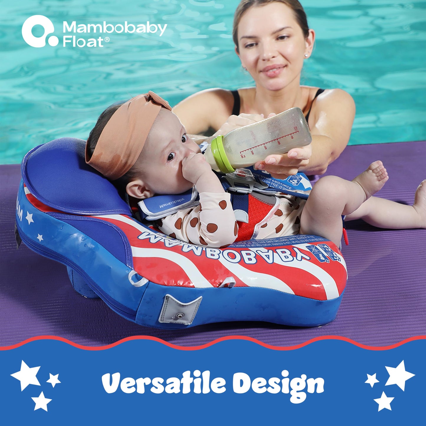MAMBOBABYFLOAT Sunny Navigator Baby Pool Float with Canopy 2025 — Safe, Comfortable, Adjustable American Flag Pool Float w/Sun Protection, Air-Free Foam Technology, 5-Way Buckle System