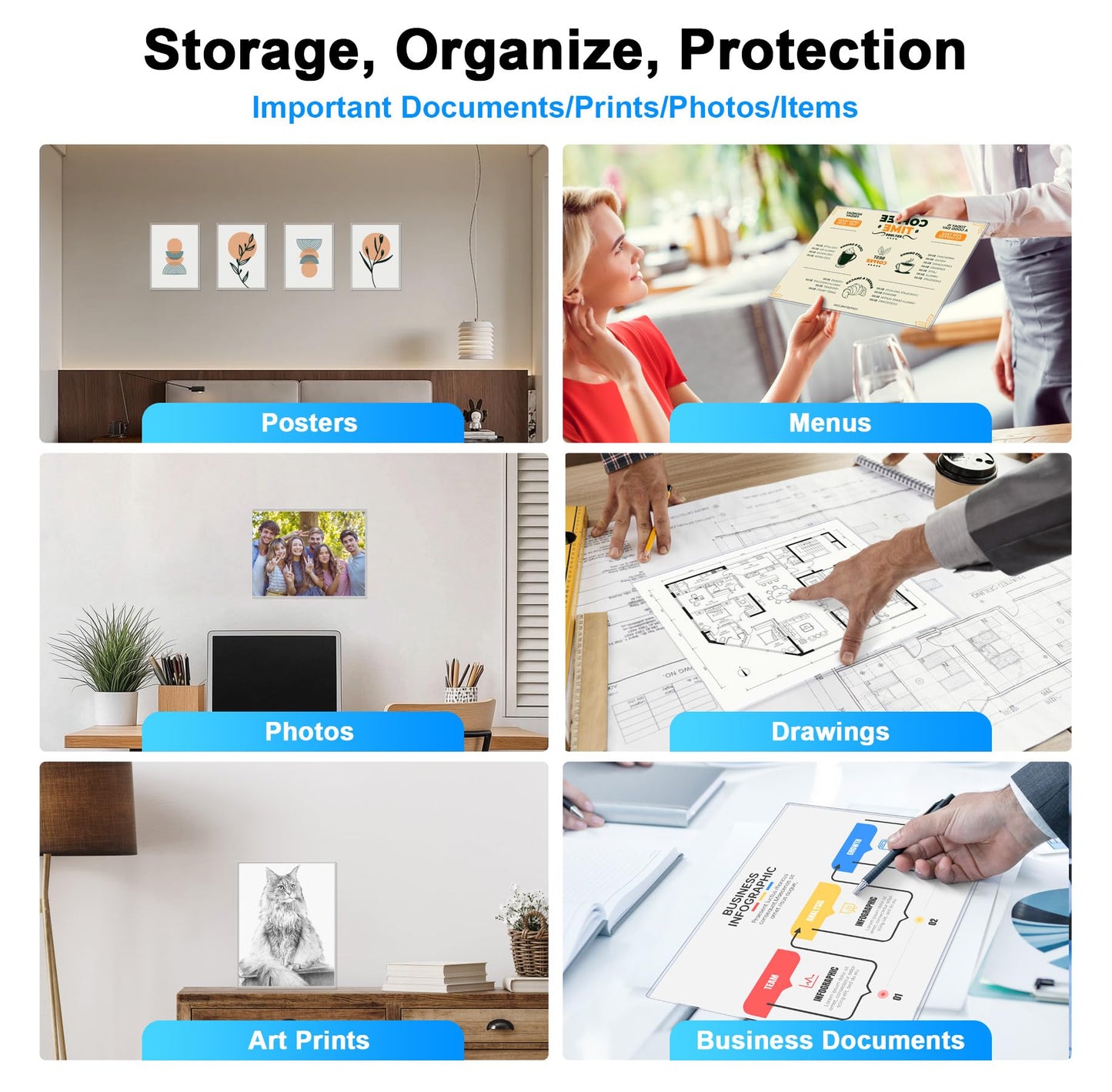Ndsox 20 Pack 9" x 12" Rigid Print Protectors Clear Hard Plastic Sheet Protectors Top Loading for Photographs, Photo Papers, Posters, Prints, Birth Certificates, Heavy Duty No-Hole Rigid Photo Sleeves
