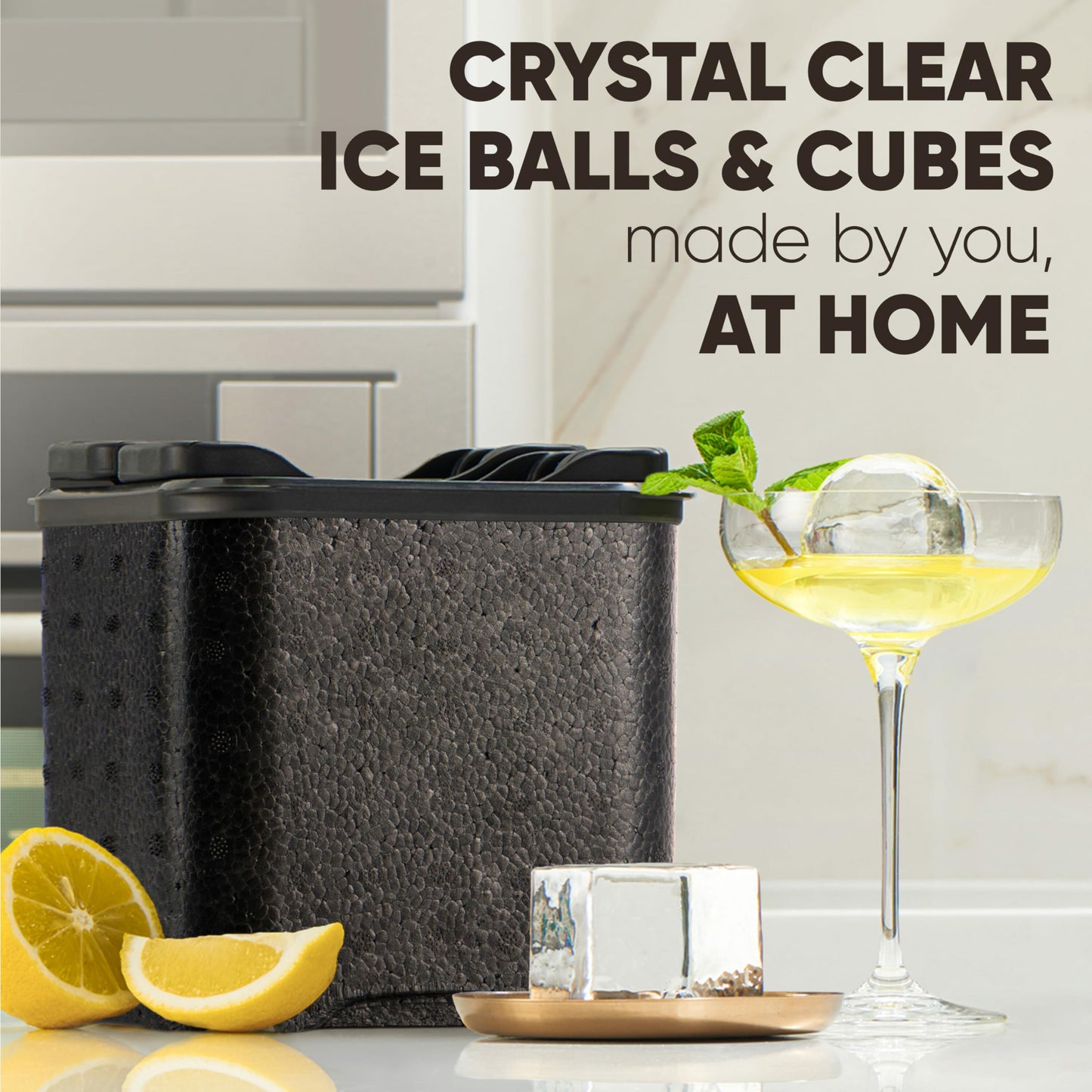 Berlinzo Premium Clear Ice Ball & Cube Maker Mold - Best Gift for Dad & Whiskey Lover - Combo 2+2 Crystal Clear 2.1" Ice Cubes & 2.4" Large Ice Balls - Pure Round Ice Spheres & Squares (Non-electric)