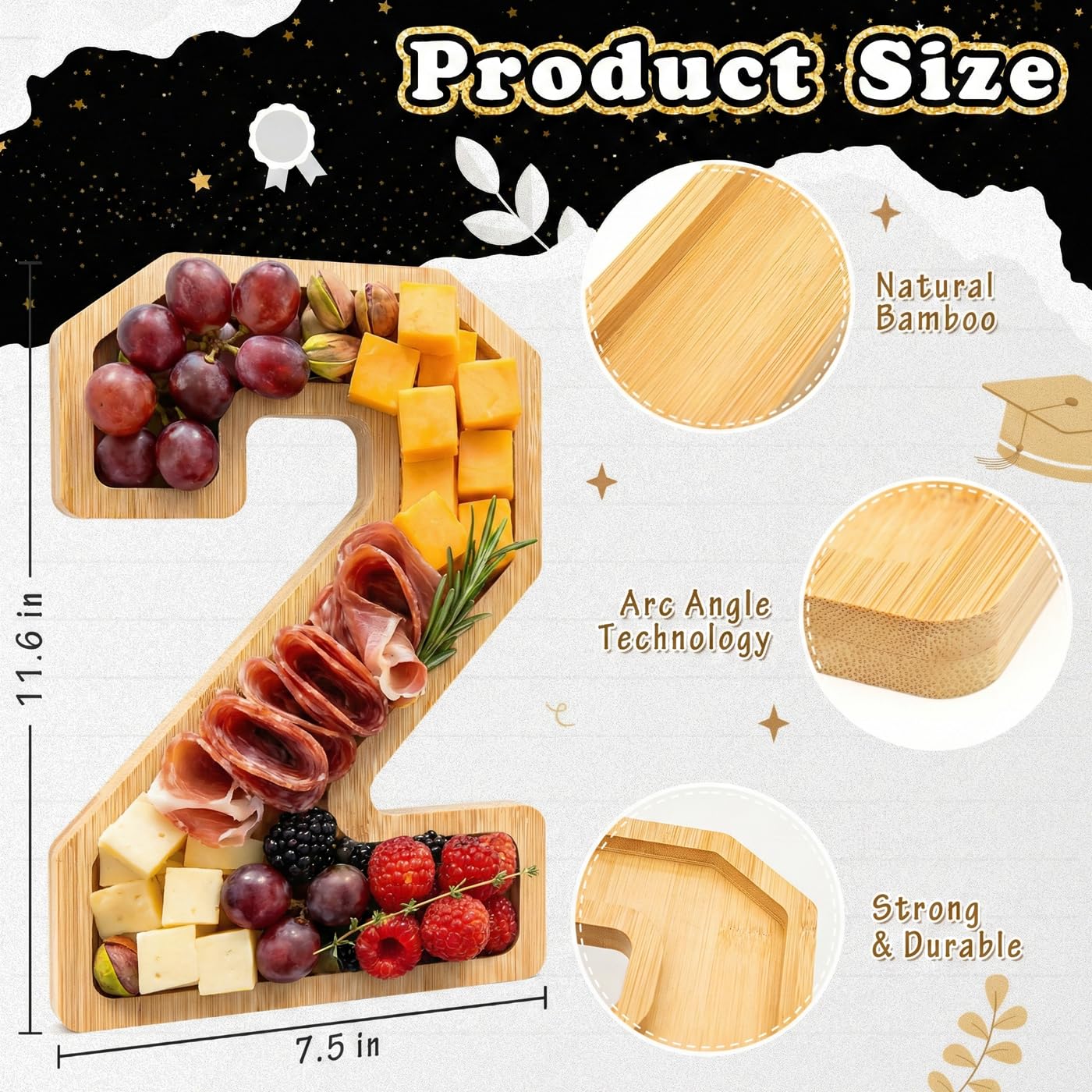 2026 Graduation Decorations - Table Centerpieces - 2026 Numbers Charcuterie Board with Graduation Cap - Serving Tray Decoration for Kindergarten Preschool High School College Party Supplies