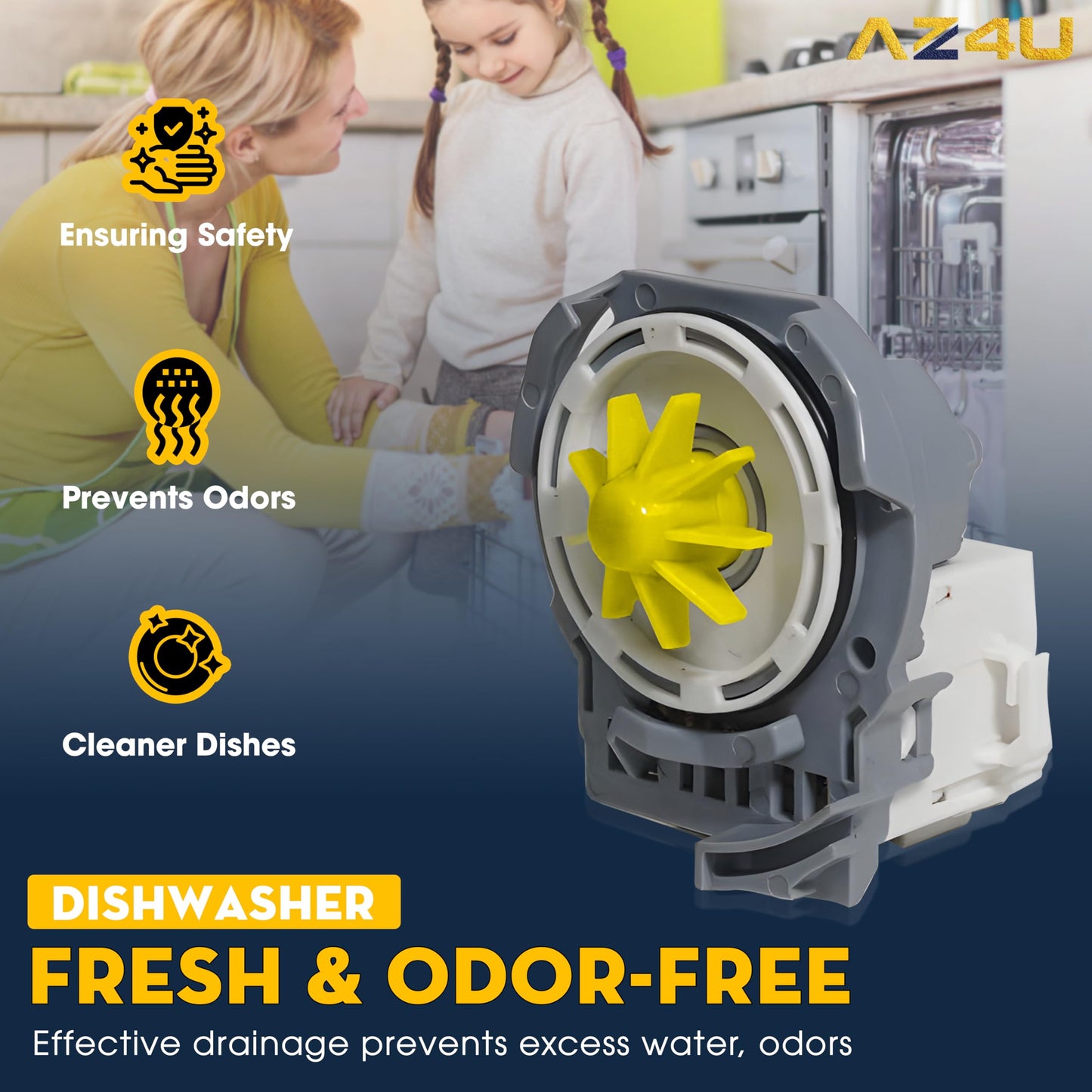 AZ4U Dishwasher Drain Pump Motor Replaces For Whirlpool WDF520PADW WDT970SAHZ0 WDT970SAHV0 WDT710PAHZ1 WDF520PADM7 WDF520PADW7 WDF560SAFM2 WDT720PADB2 WDT730PAHZ0 WDT720PADM2 WDT750SAHZ0 WDTA50SAHZ0