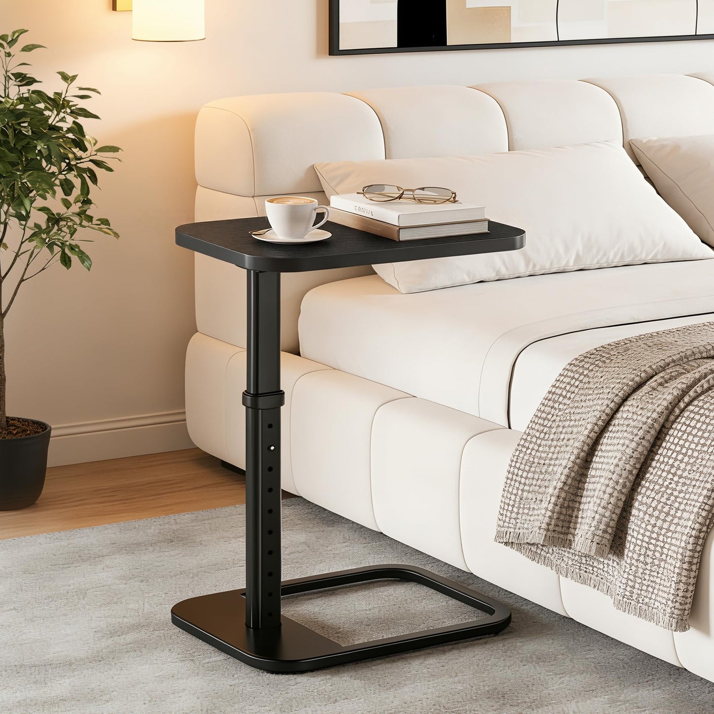 Branwick Adjustable Height TV Tray Table with Bumper Rounded Corner Design & Flip-top Side Table for Bedroom, Living Room, Bathroom and Study, End Table for Eating, Dinner or Laptop, Black