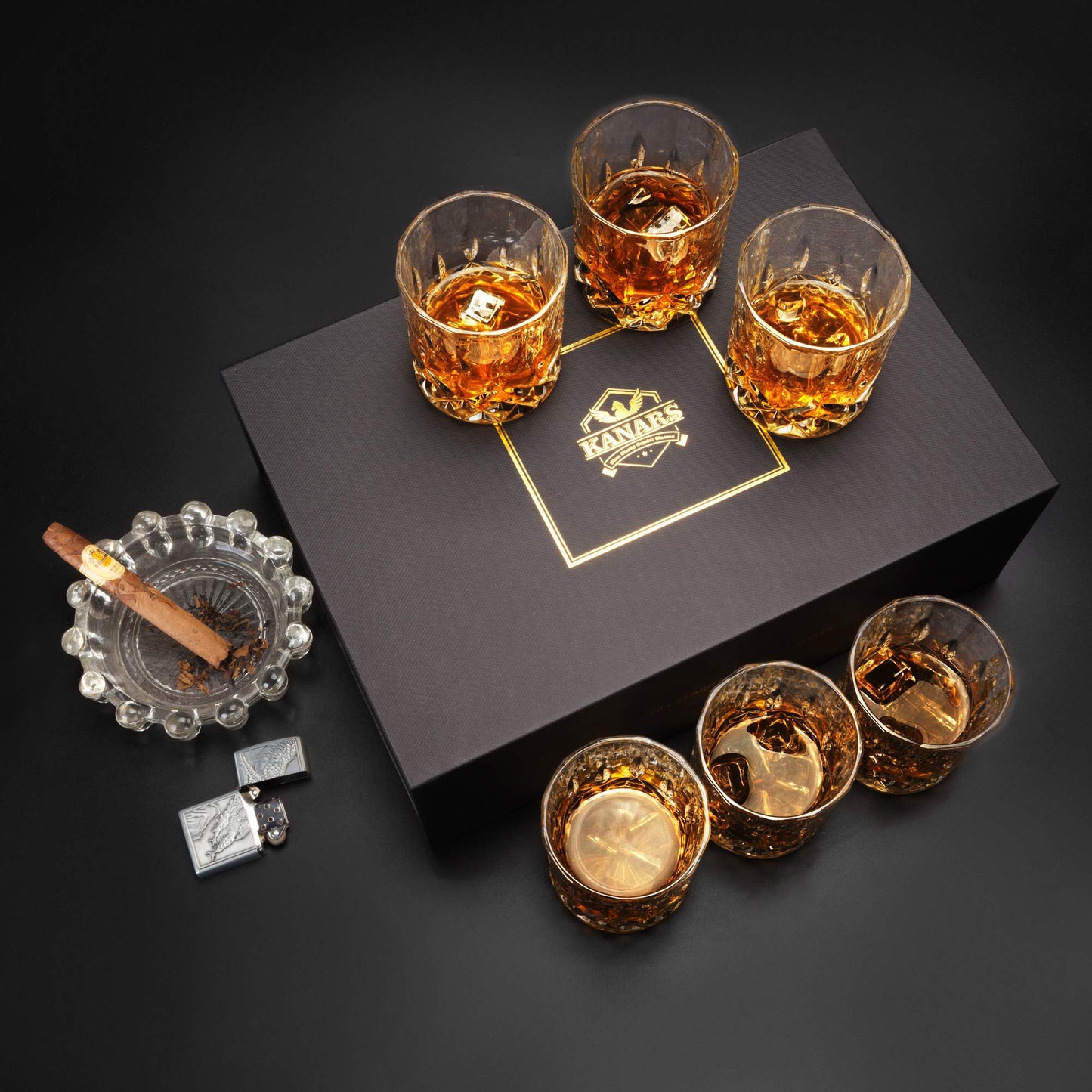 KANARS Whiskey Glasses Set of 6 with Elegant Gift Box,10 Oz Premium Old Fashioned Crystal Glass Tumbler for Liquor, Scotch, Cocktail or Bourbon Drinking, Gifts for Birthday Thanksgiving Christmas
