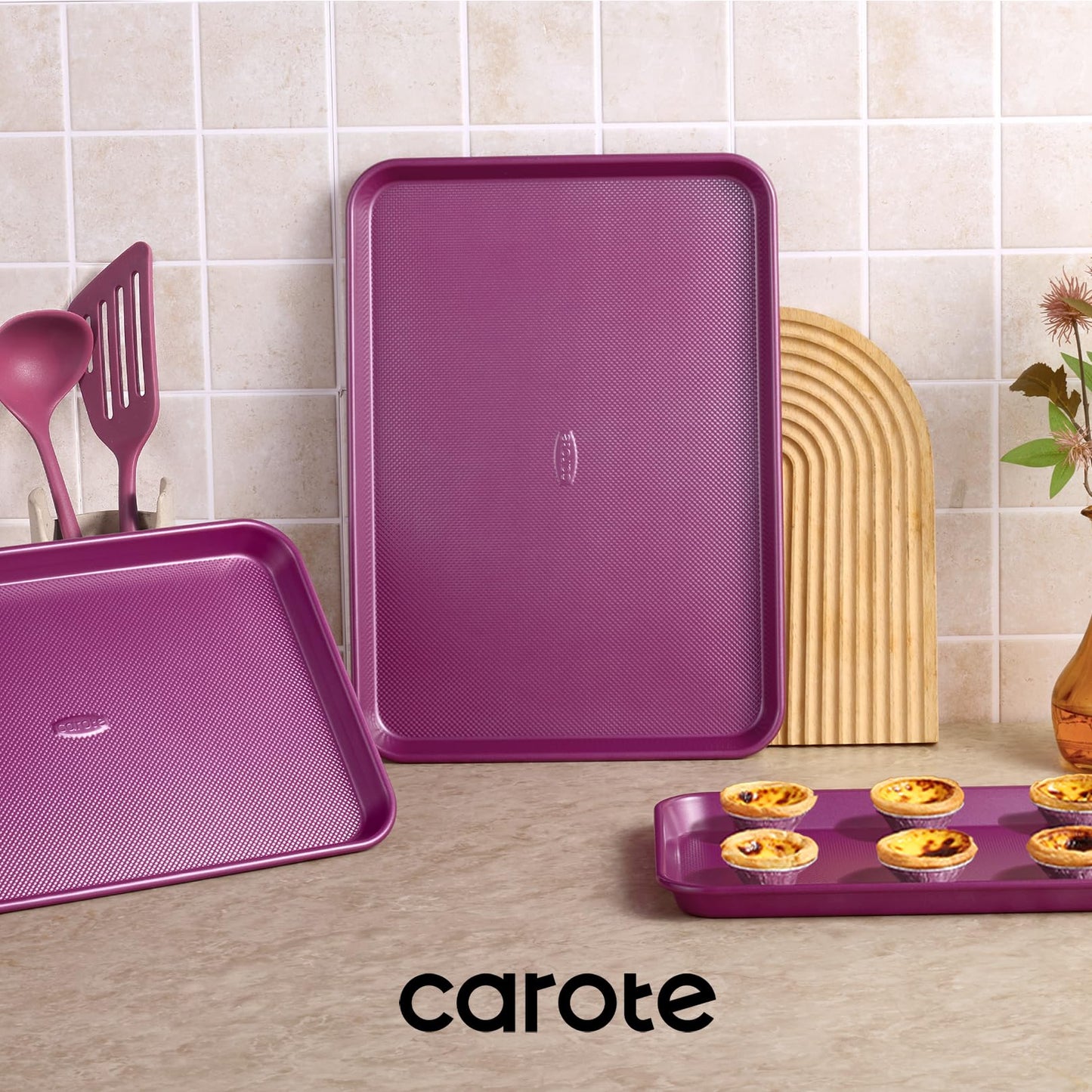 CAROTE 3-Piece Baking Pan Set - Bakeware Set, Baking Sheet Set Including 13 Inch 15 Inch 17 Inch Sheet Pan, Cookie Sheet for Baking, Royal Violet