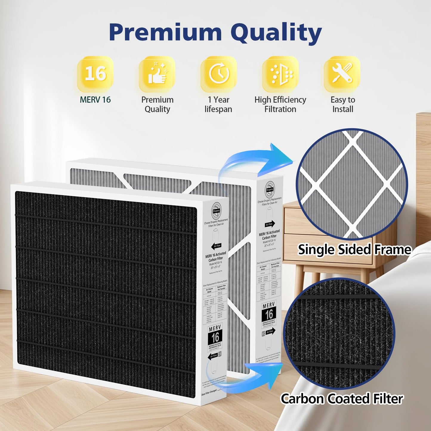 1 Pack 20x25x5 MERV 16 Air Filter Compatible with Lennox HCC20-28 Healthy Climate Carbon Clean MERV 16 Furnace Filter for HVAC System, Part Number HCF20-16, HCF20-10