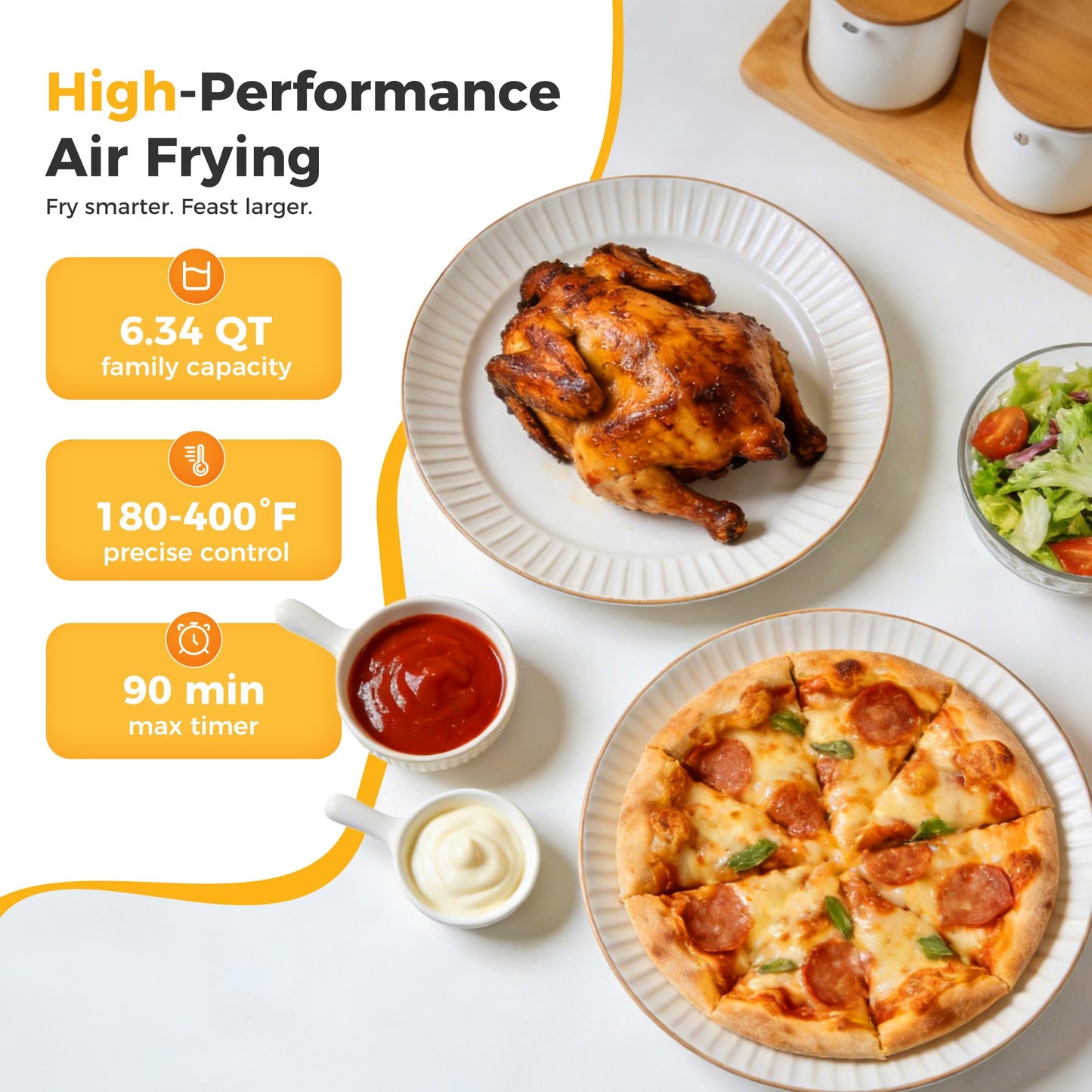 NEWBULIG Air Fryer 6.34QT, Airfryer with Visible Window, 400℉ Fast Heating Air Fryers Oven with Nonstick and Dishwasher-Safe Basket, 8-in-1 Cooking Preset, Timer,Auto-Off, Stainless Steel, White