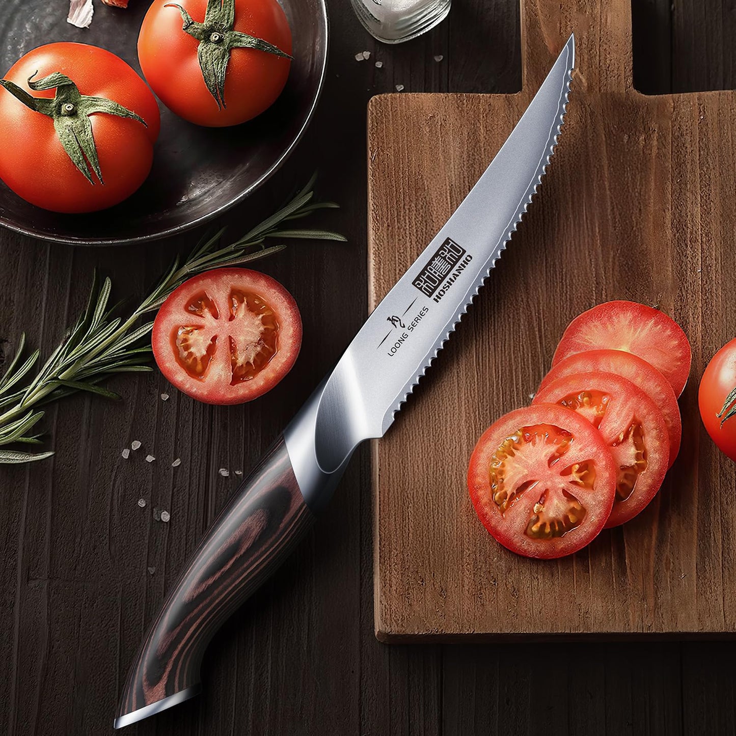 HOSHANHO 5 inch Tomato Knife, Ultra Sharp Japanese High Carbon Stainless Steel Tomato Slicer Knife, Professional Kitchen Knife for Cutting Vegetables and Fruits