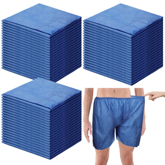 100 Pcs Disposable Exam Shorts Medical Patient Short Unisex Exam Wear Non Woven with Elastic Waistband Large Bottoms for Examination Massage Spray Tan Spa(Blue)