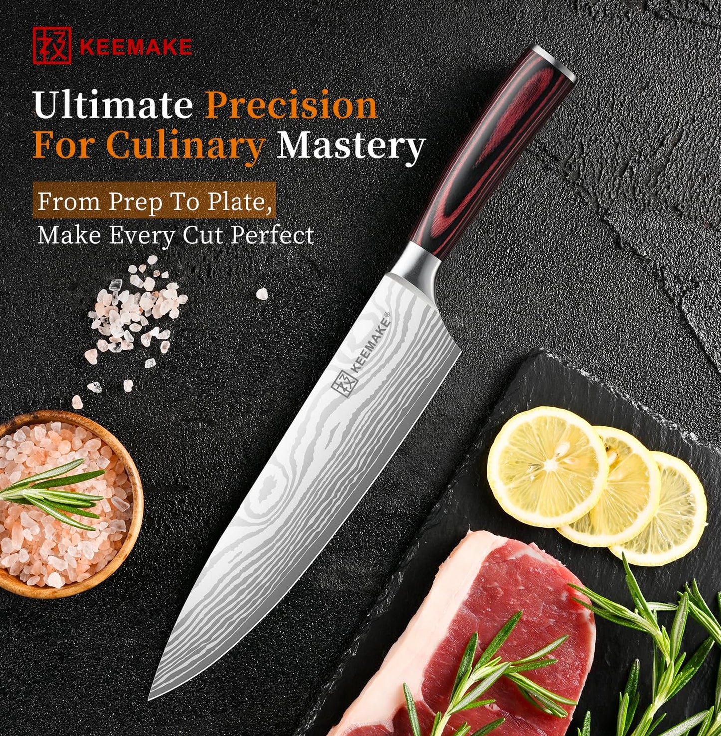KEEMAKE Chef Knife - 8 Inch High Carbon Stainless Steel Kitchen Knife with Ergonomic Handle, Professional Kitchen Gadgets with Gift Box for Men and Women, Father Day Gifts