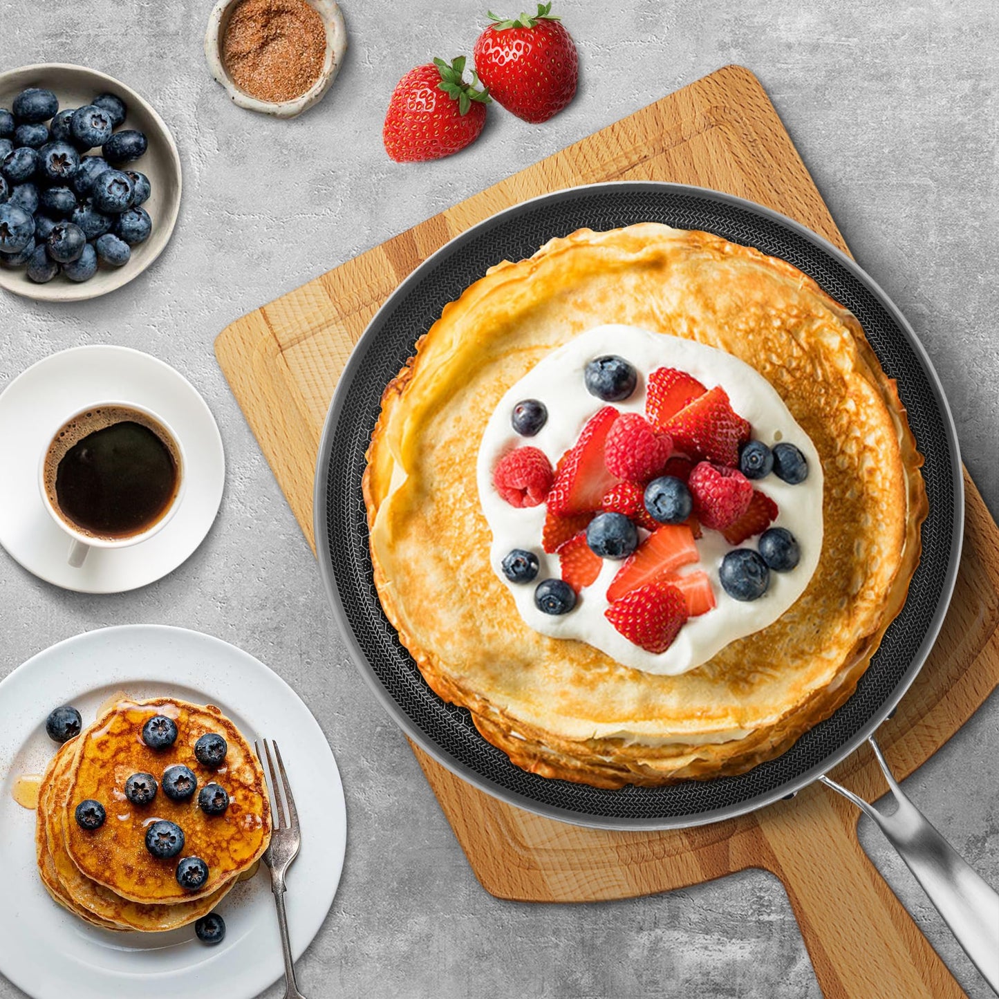 Innerwell Nonstick Crepe Pan 12 inch Stainless Steel Crepe Pan Honeycomb Coating Flat Skillet Tawa Dosa Tortilla Pan,Omelet Pan with All Stove Tops Available, Induction Compatible