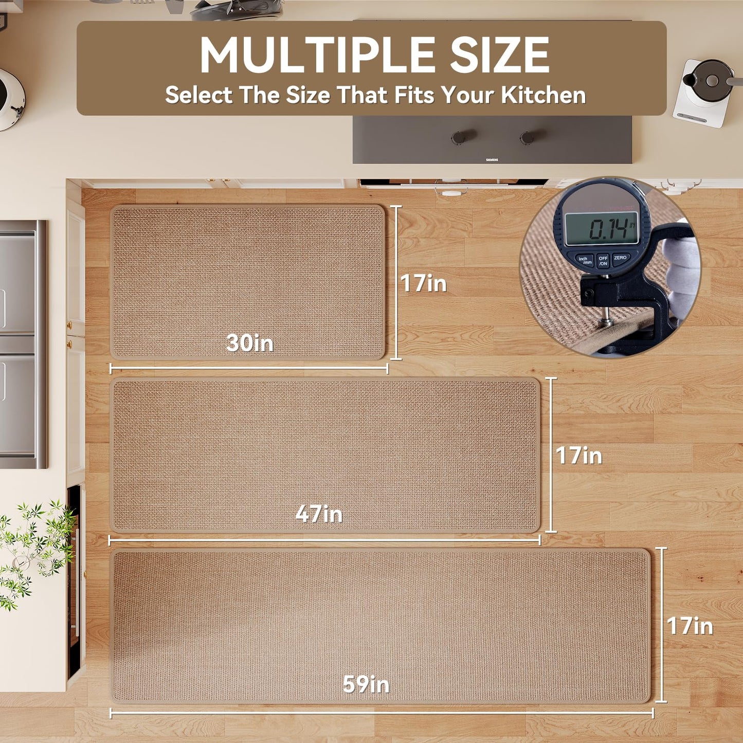 YDKGL Kitchen mats for Floor, Water and Oil Absorbent Runner Rugs for Kitchen, Kitchen Mat in Front of Sink,Non-Slip and Washable Kitchen Rugs,Braided Quick Dry Kitchen Standing Mat 17x47 Brown