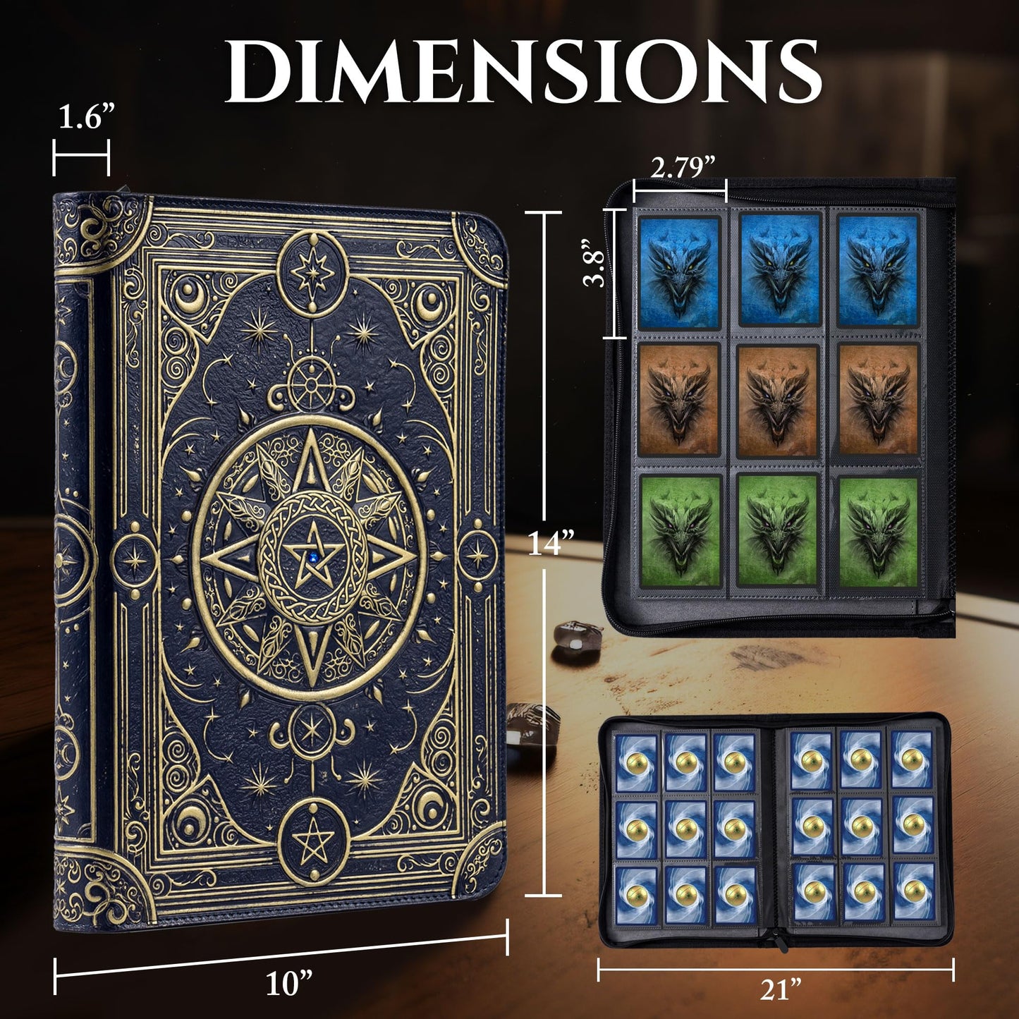 Star Mage Trading Card Binder - 9 Pocket Ringless TCG Binder - Premium Faux-Leather - 432 Side-Loading Pockets - Perfect Storage Holder for MTG, and Many TCG & Trading Card Collections (Blue Jewel)