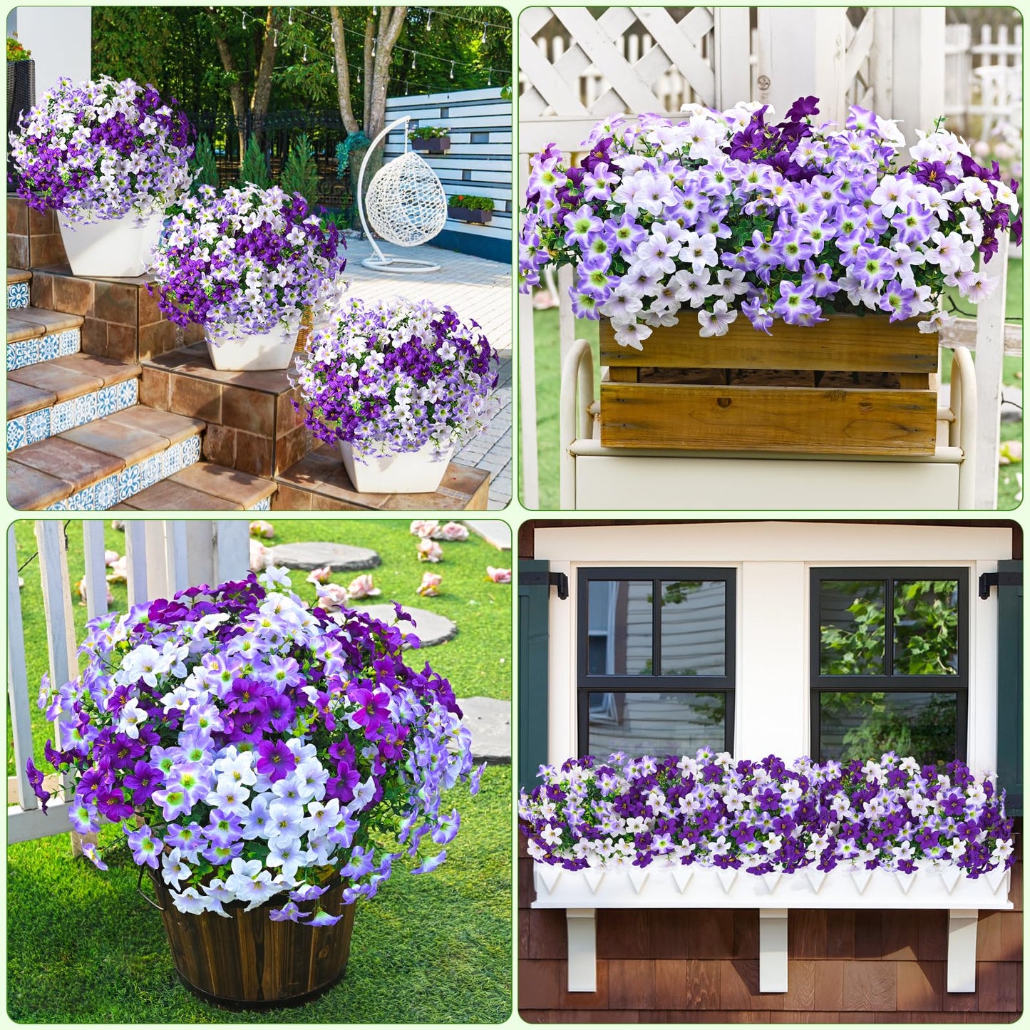 MARTINE MALL 24 Bundles Look Real Artificial Flowers for Outdoors, Realistic Fake Outdoor Flowers, UV Resistant Silk Petunia Flowers for Outside Faux Flowers for Outdoor Garden, Mixed Purple