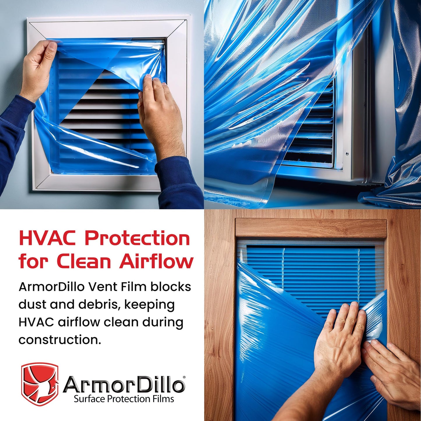 ArmorDillo High-Tack Adhesive HVAC Vent Sealing and Masking Tape. 25% HigherTack Vent Film 8” x 185