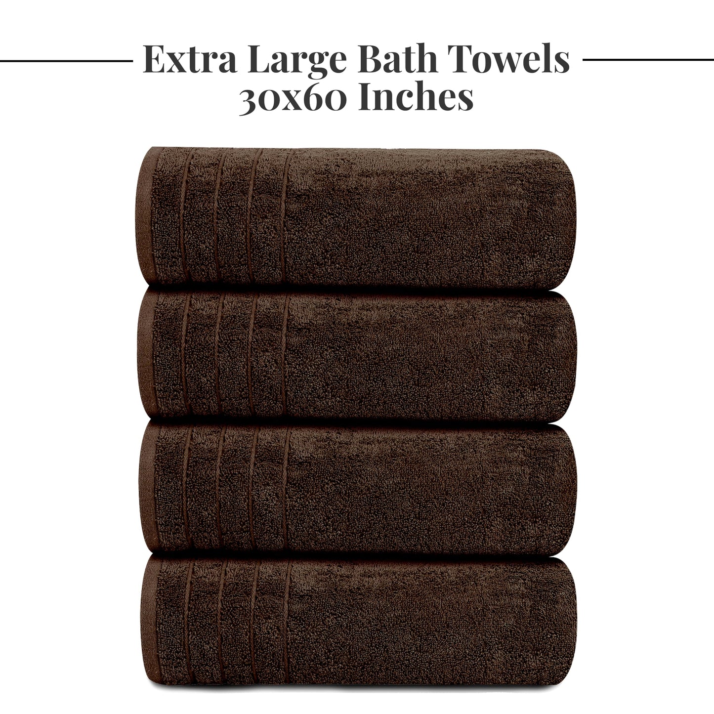 Tens Towels Pack of 4 Extra Large Bath Towels 30 x 60 Inches, 100% Cotton, Larger & Lighter Weight, Quicker to Dry, Super Soft and Absorbent, Perfect for Bathroom, Brown
