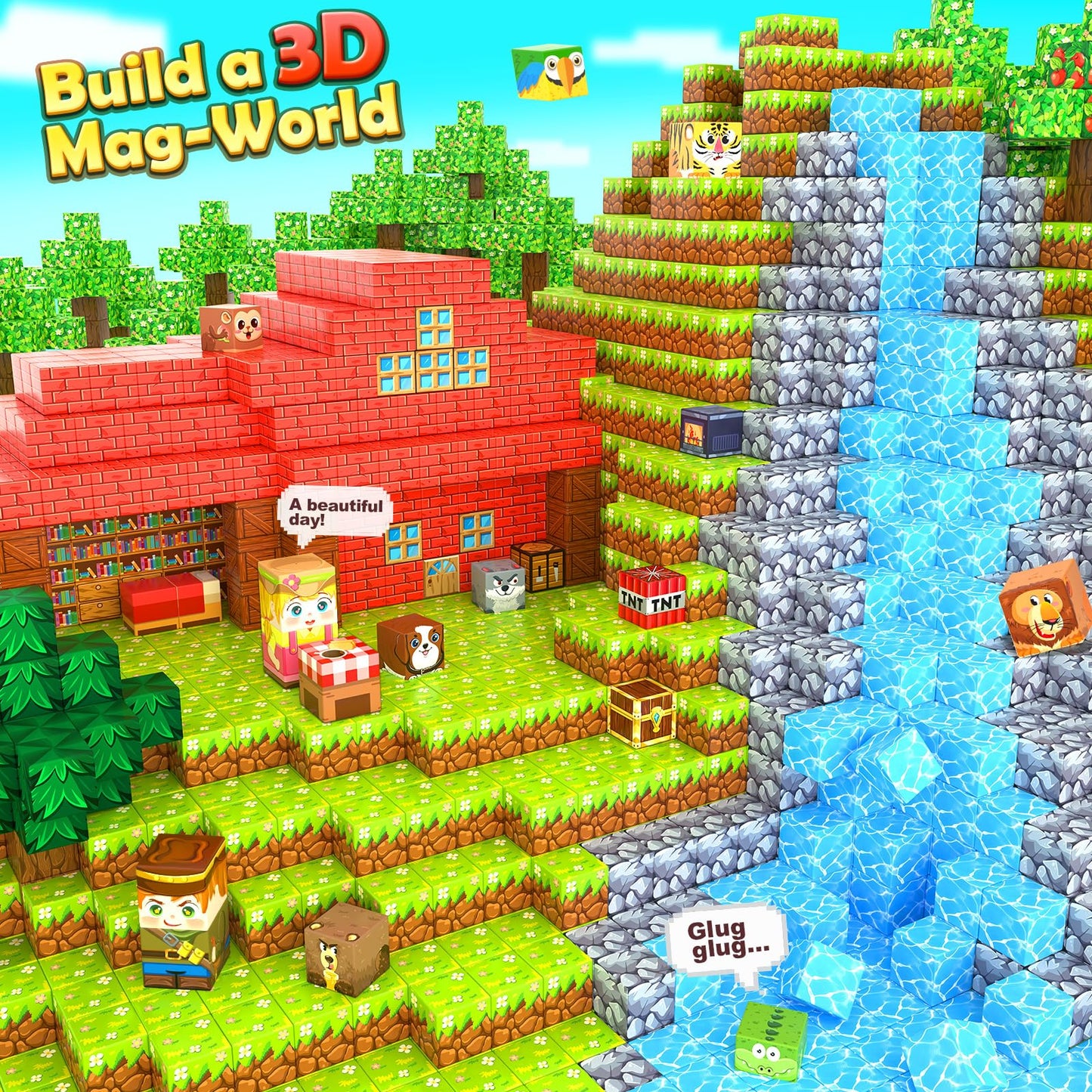 150PCS Magnetic Blocks - Mine Magnet World Forest Animal Set, Magnet Toys Games for Kids Ages 4-6 6-8 8-12, Magnetic Building Blocks for Boys & Girls, STEM Montessori Sensory Toys for Kids Ages 3+