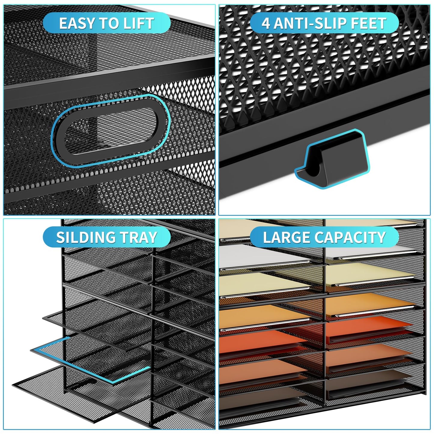 Marbrasse 8 Tier Desktop Literature Organizer, Mesh Paper Organizer Desk Organizers, File Sorter Mail Center Paper Storage Cabinet Classroom Keepers Mailbox for Office Home School, Black
