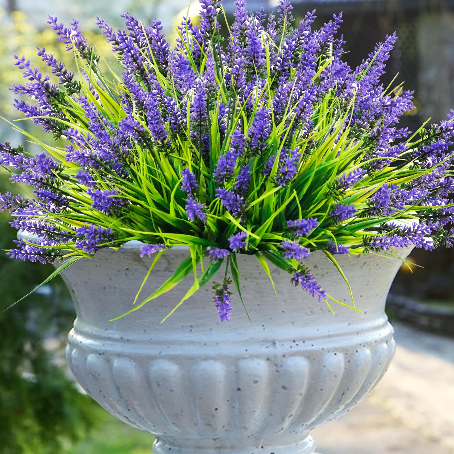 Rowfad 44 Pcs Artificial Outdoor Flowers Lavender Fake Greenery Plants UV Resistant Grass with Purple Flowers for Pot Decor for Window Garden Patio Hanging Planter Pathway Front Porch (44, Purple)