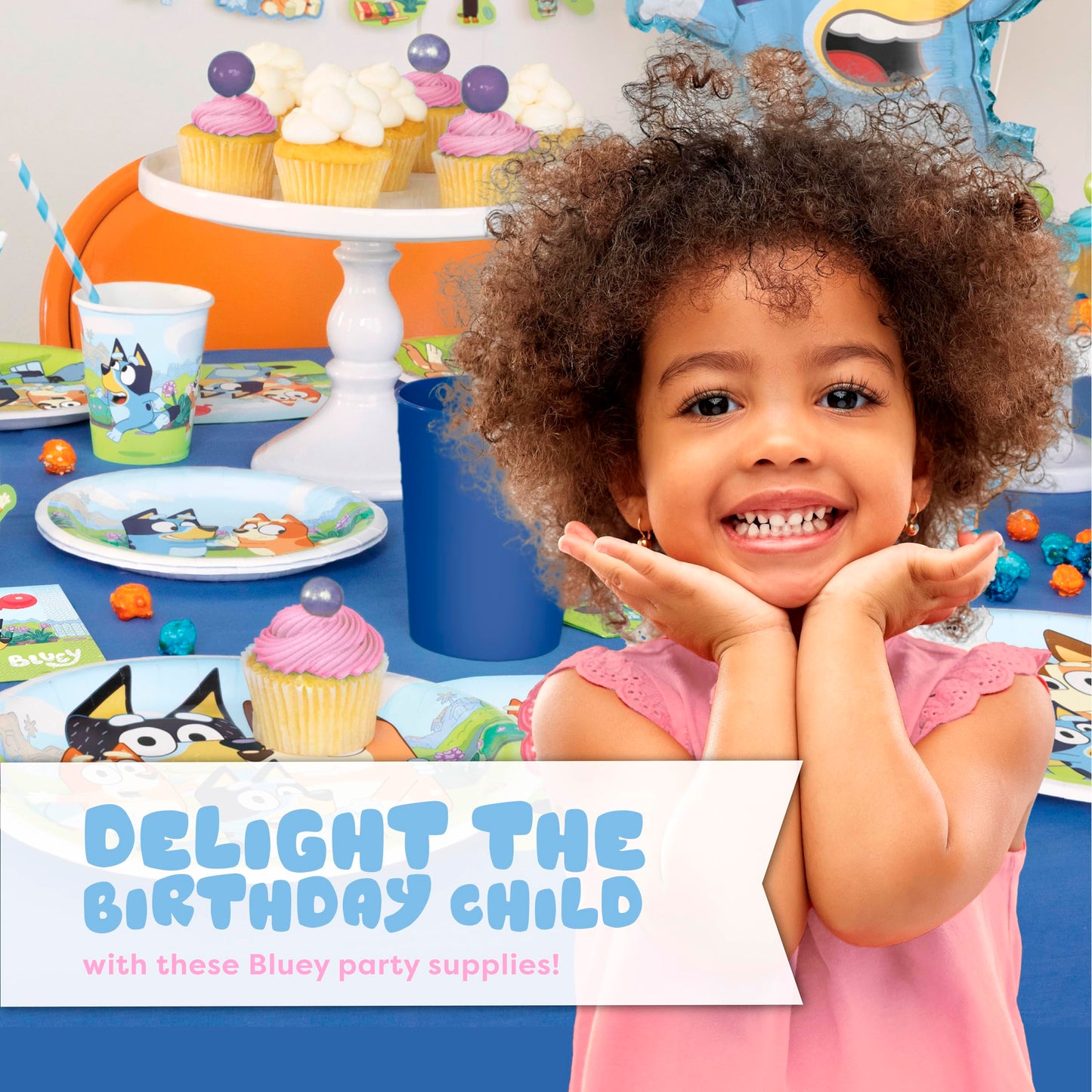 Bluey Birthday Decorations Girl Party Supplies for 16 - Bluey Party Decorations with Banner, Tablecloth, Balloons, Plates, Napkins, Forks, Sticker - Officially Licensed