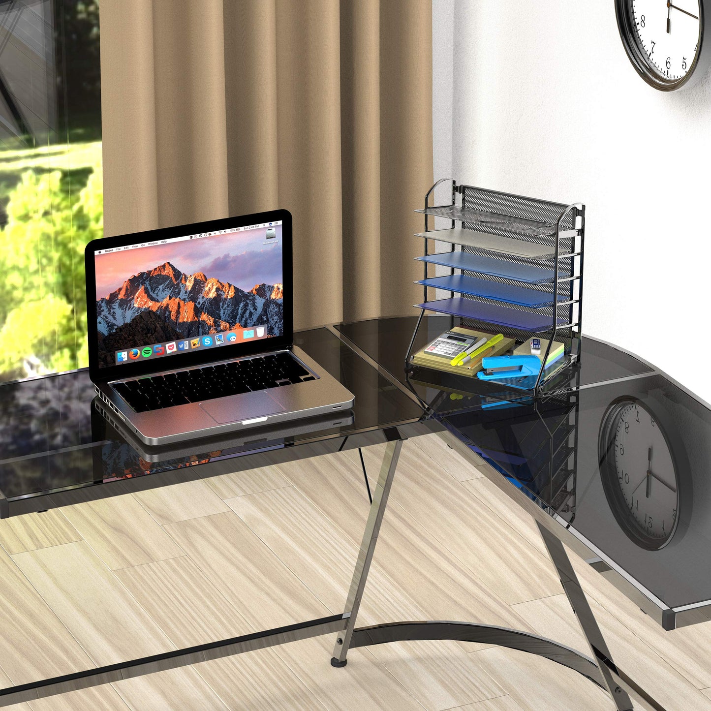 Simple Houseware 6-Tier Sliding File Organizer, Desk Letter Tray for Document and Mail Sorting, Black, 2 Packs