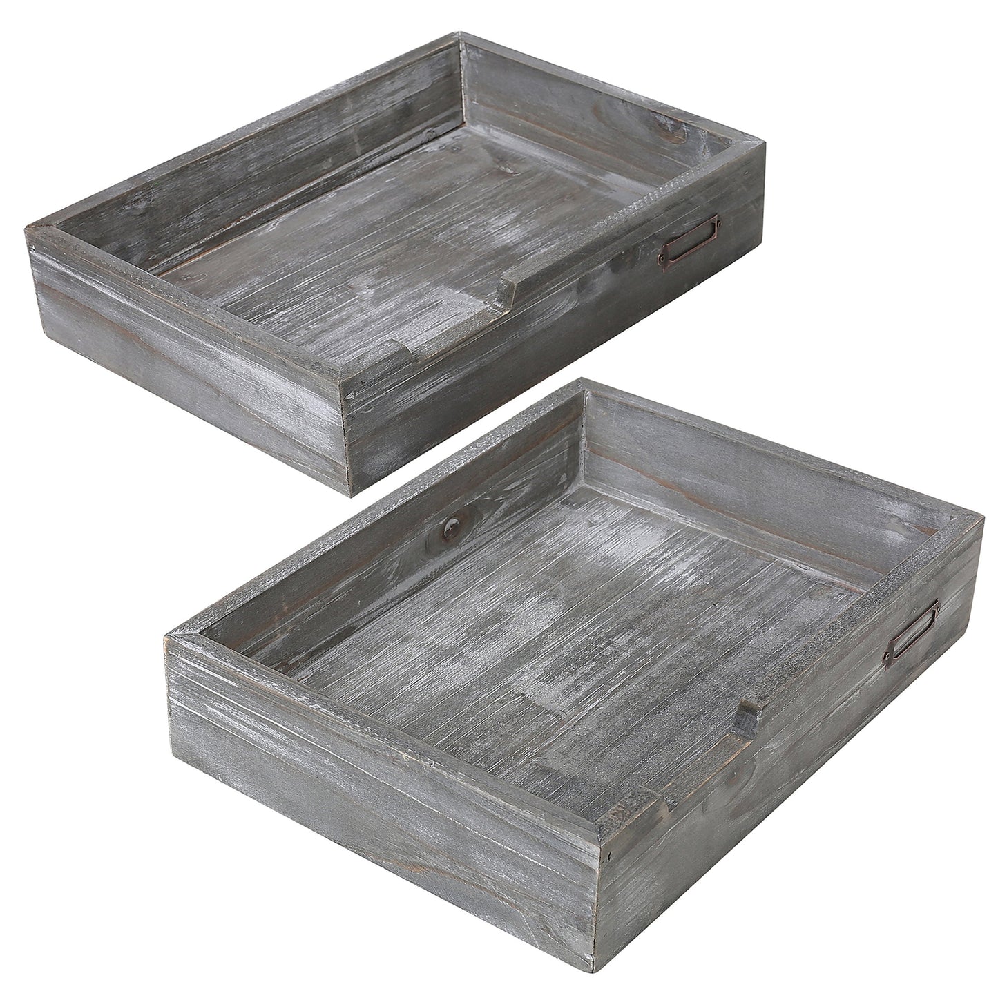 MyGift Ash Gray Wood Office Desktop Document Letter Paper Trays, Stackable Decorative Multipurpose File Organizer, Set of 2