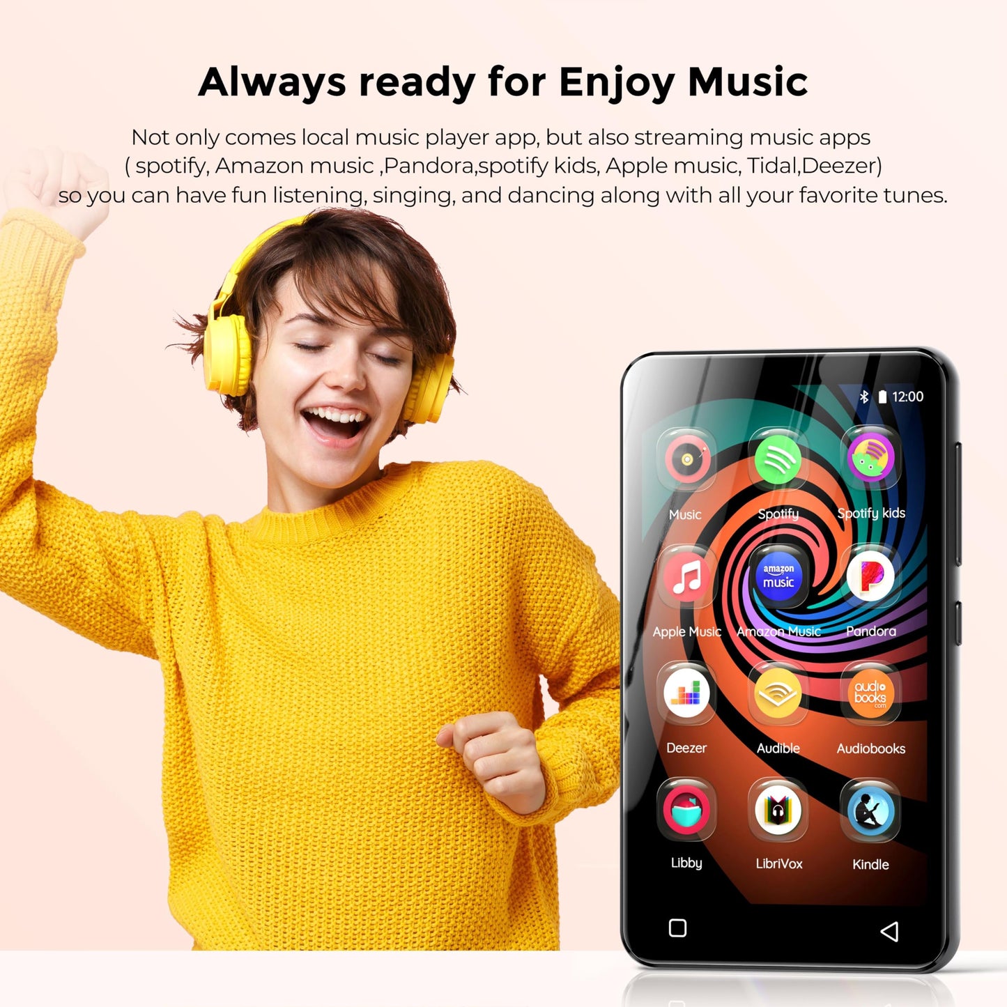 160GB MP3 Player with Bluetooth and WiFi, innioasis Music Player with Spotify,Pandora,Amazon Music,4" Touch Screen Android MP4 MP3 Player for Kids with Libby,Audible,Spotify Kids(Black)