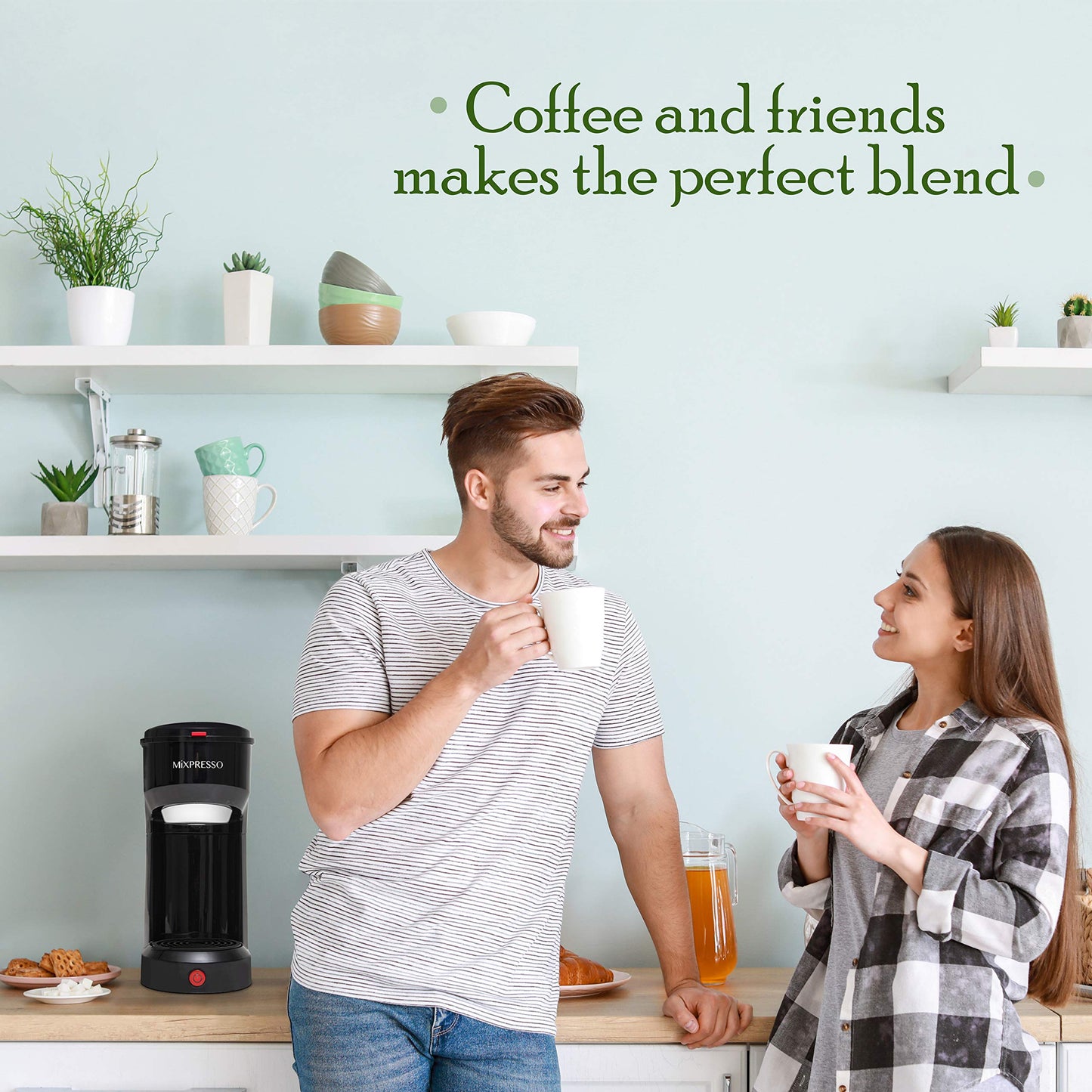 Mixpresso 2-in-1 Coffee Maker – Single Serve & Ground Coffee Brewer, Compact Personal Coffee Machine for Pods & Loose Grounds, Quick Brew 14 oz Portable Small Coffee Maker, Black