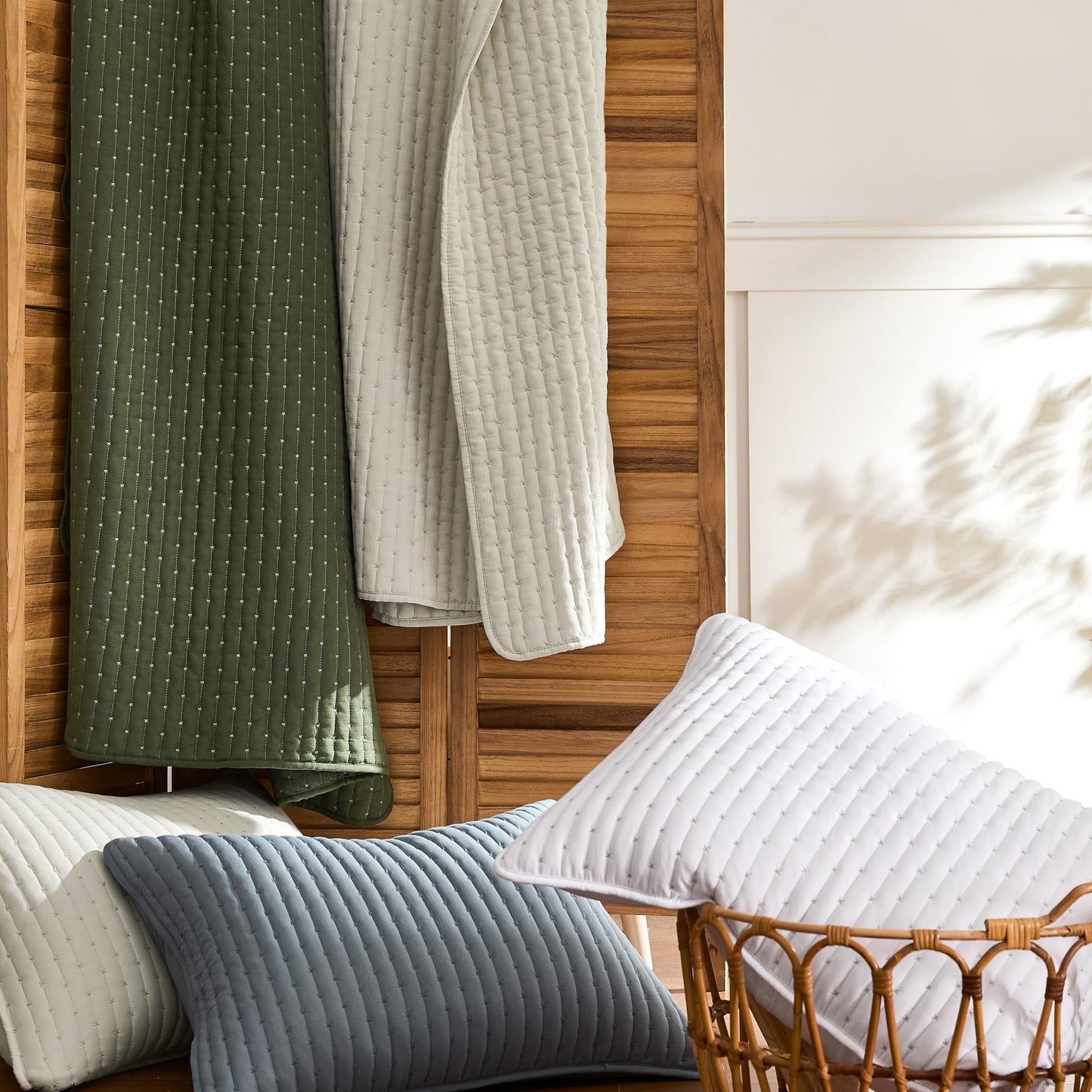WDCOZY Blue Cross Stitch California Cal King Size Quilt Set, Oversized Striped Lightweight Soft Bedspread, Channel Farmhouse Rustic Coverlet, All Season Country Bedding, Thin Comforter