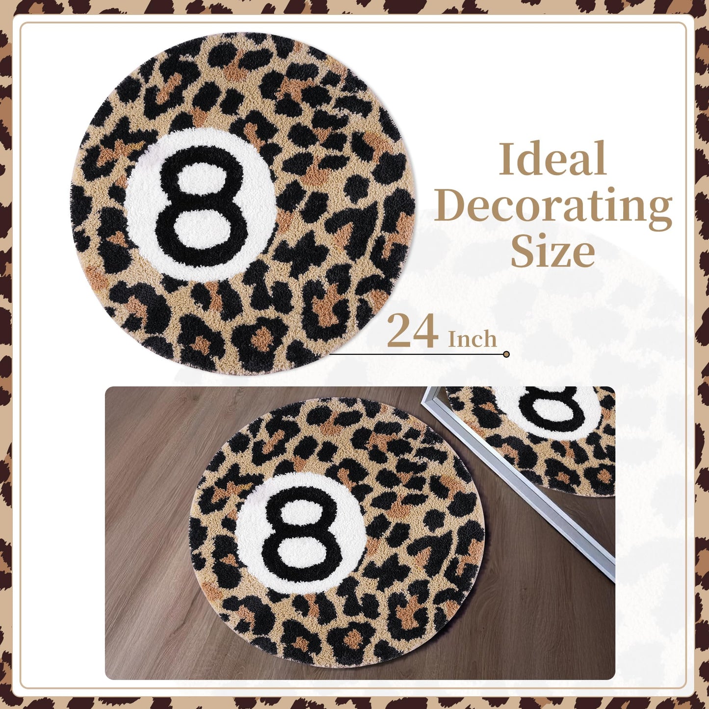 Dripykiaa Cheetah 8 Ball Rug Room Decor 24" Round Leopard Print Room Decor, Soft Plush Area Rug for Trendy Bedroom, Living Room, Dorm, Modern Aesthetic Home Accents for Women & Teens