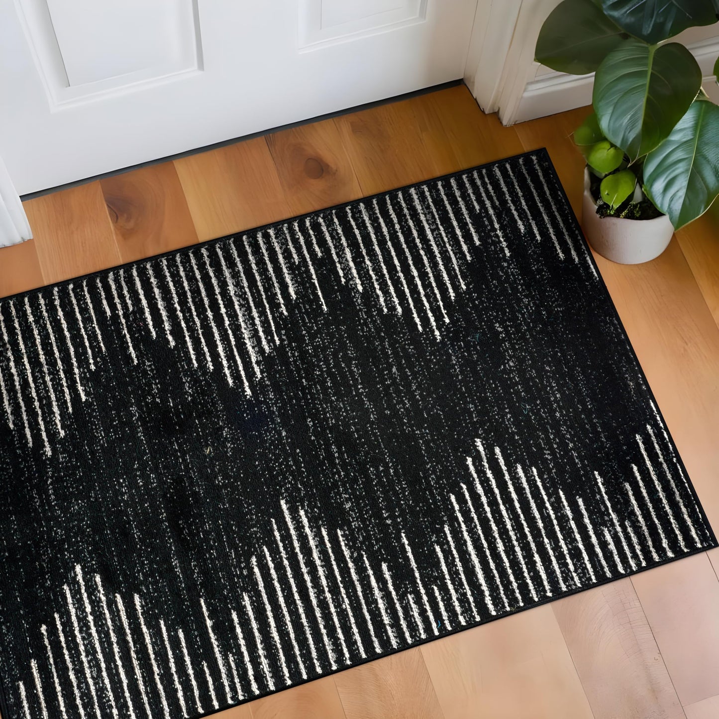 Rugshop Bohemian Stripe Stain Resistant High Traffic Living Room Kitchen Bedroom Dining Home Office Area Rug 2' x 3' Black