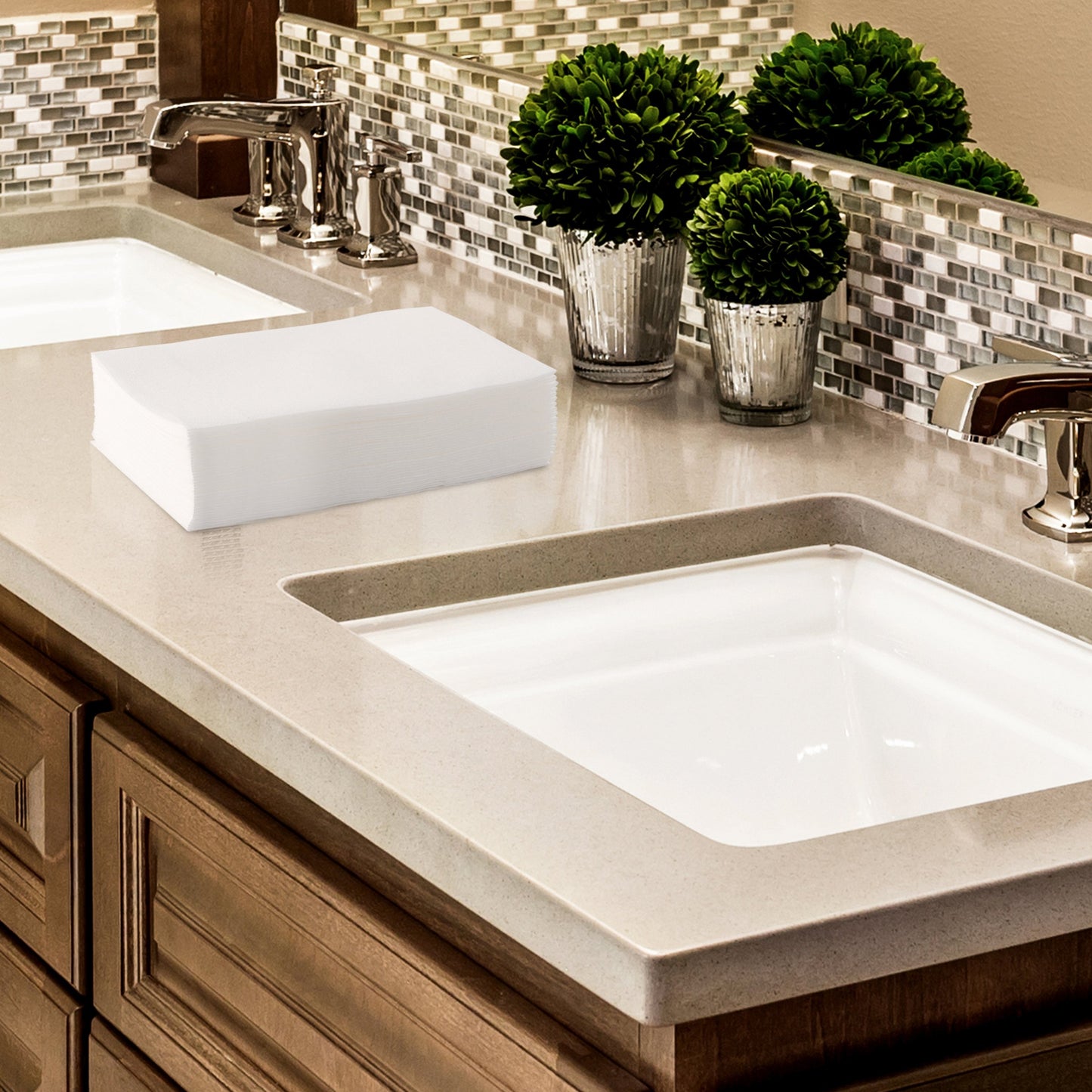 1000-Pack BloominGoods Disposable Bathroom Napkins | Linen-Feel Guest Towels, Made In USA | Cloth-Like Hand Tissue Paper, White, 12" x 17"