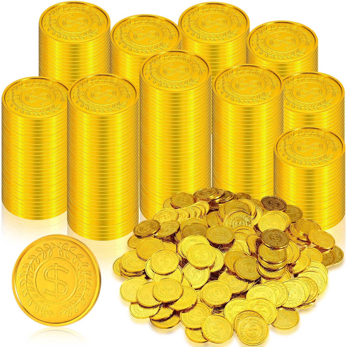 1000 Pcs Pirate Gold Coins Plastic Treasure Play Toy Coins Fake St. Patricks Doubloon for Pirate Party Favors Supplies Treasure Hunt Game Teachers Classroom Reward