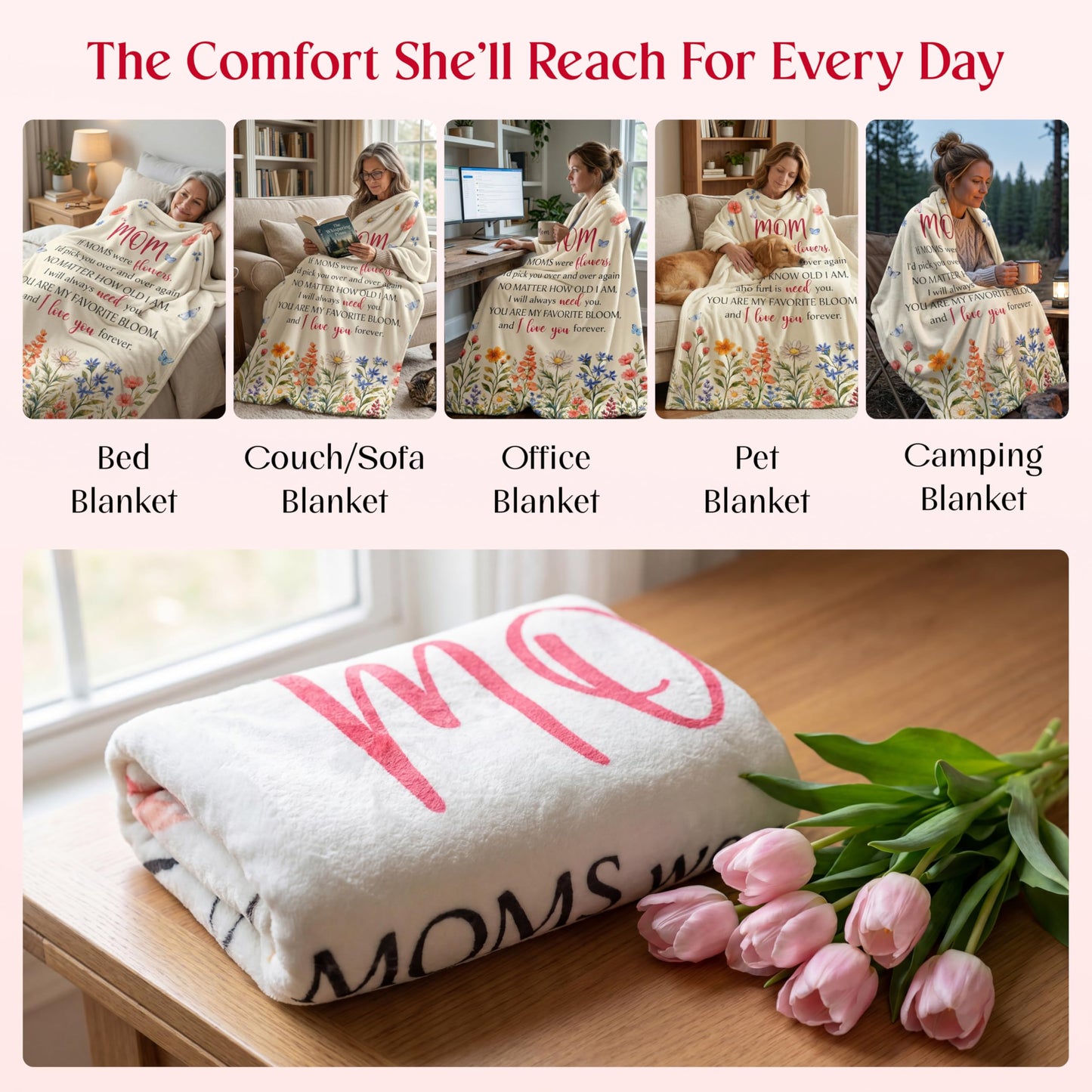 WRAPIX Mom Gifts from Daughters Sons - Soft Fleece Throw Blanket for Couch Bed 50x60 in - Mothers Day Birthday Gifts for Mom from Daughter Son, Sentimental Mothers Day Blanket, Mother Daughter Gift