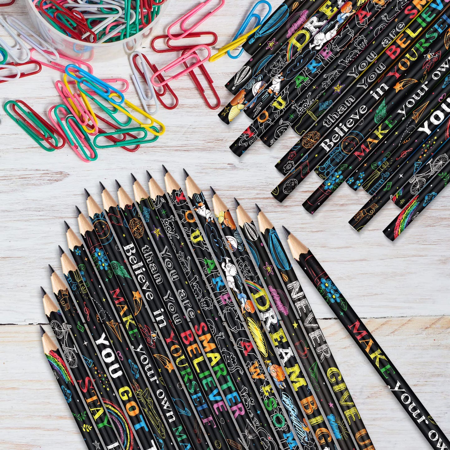 Pasimy 240 Pieces Bulk Inspirational Pencils Colorful Cute Motivational Pencil with Eraser Wood Fun Positive Pencils with Inspiring Words Sayings for Students Classrooms Favors Back to School
