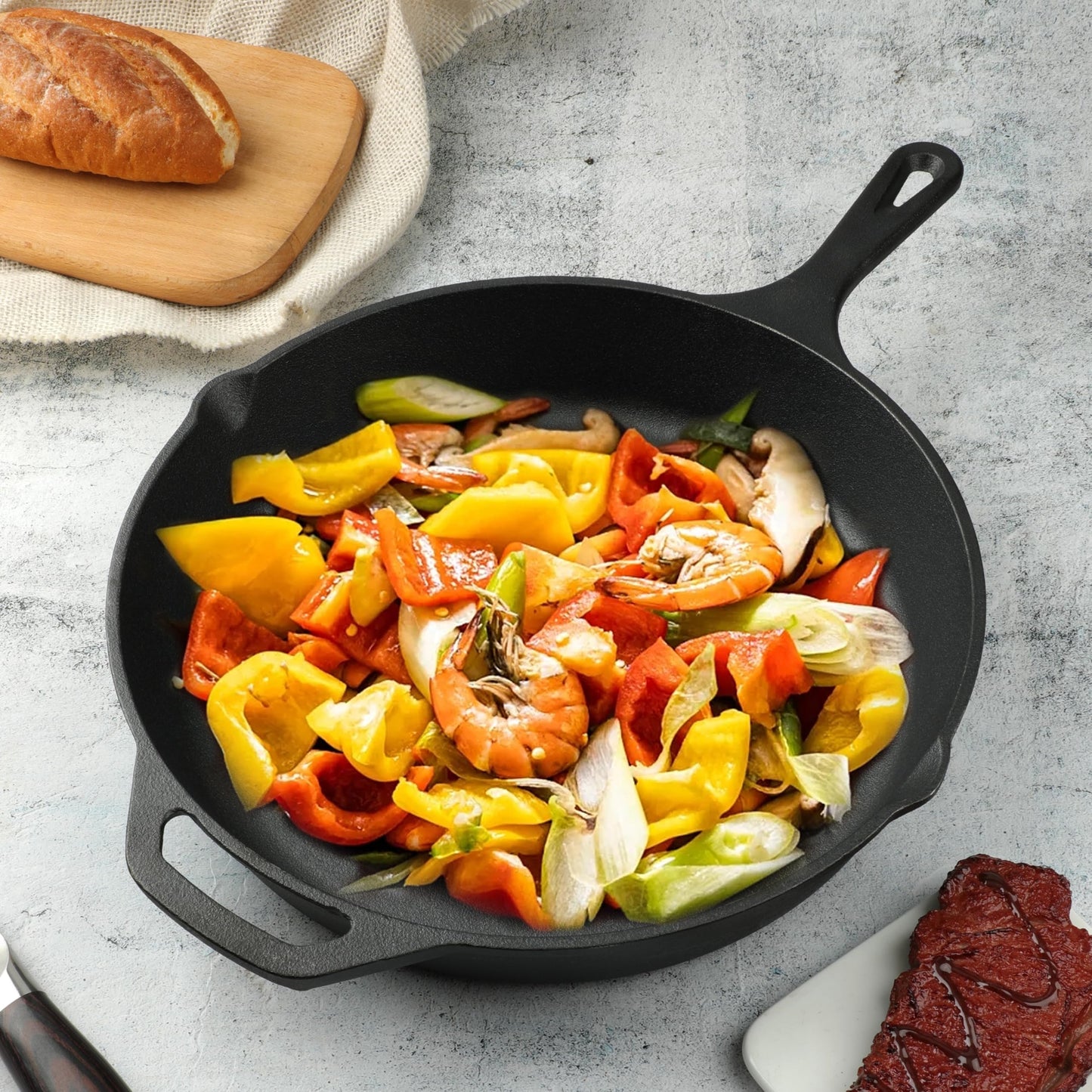 Cast Iron Skillet 3-Piece Set, 6", 8", 10" Frying Pans, Heavy-Duty Pre-Seasoned Pan Cookware Set, For Frying, Saute, Cooking, Pizza & More, Black