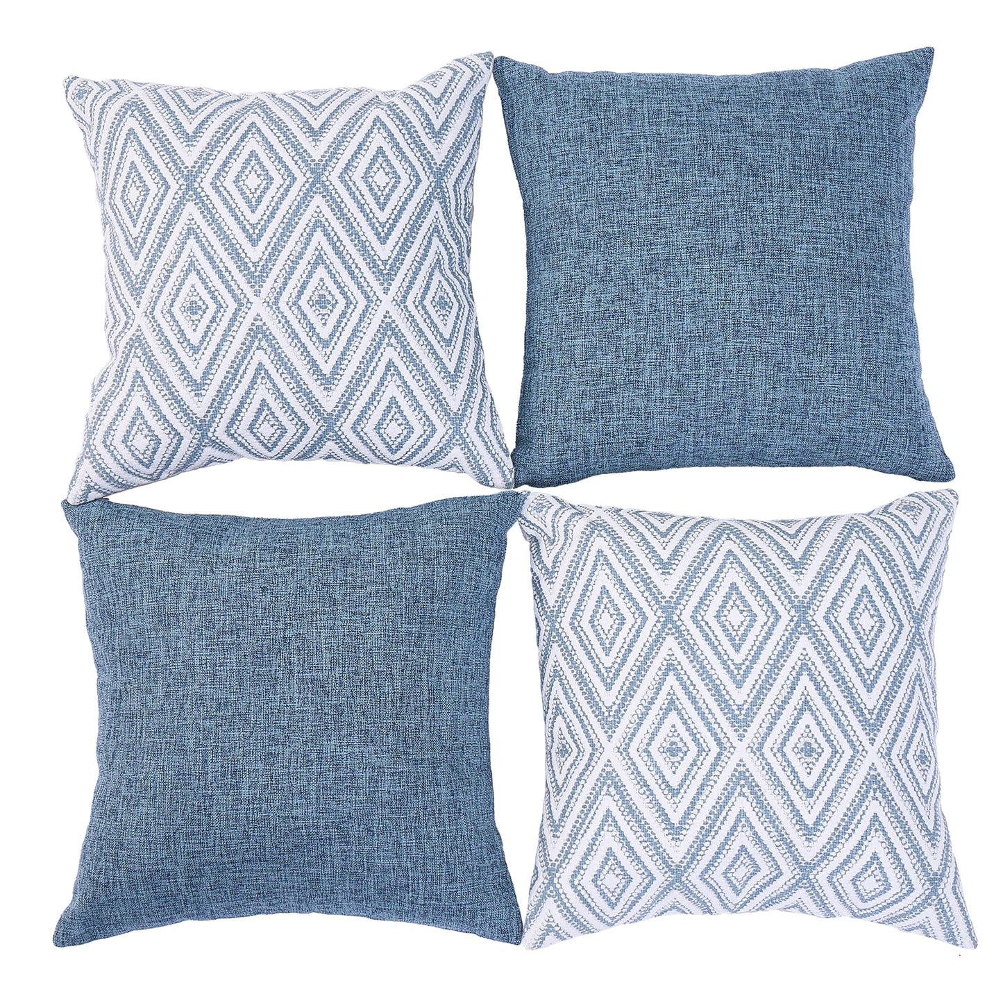 HPUK Decorative Throw Pillow Covers Set of 4 Square Couch Pillows Linen Cushion Cover for Couch Sofa Living Room, 18"x18" inches, Blue