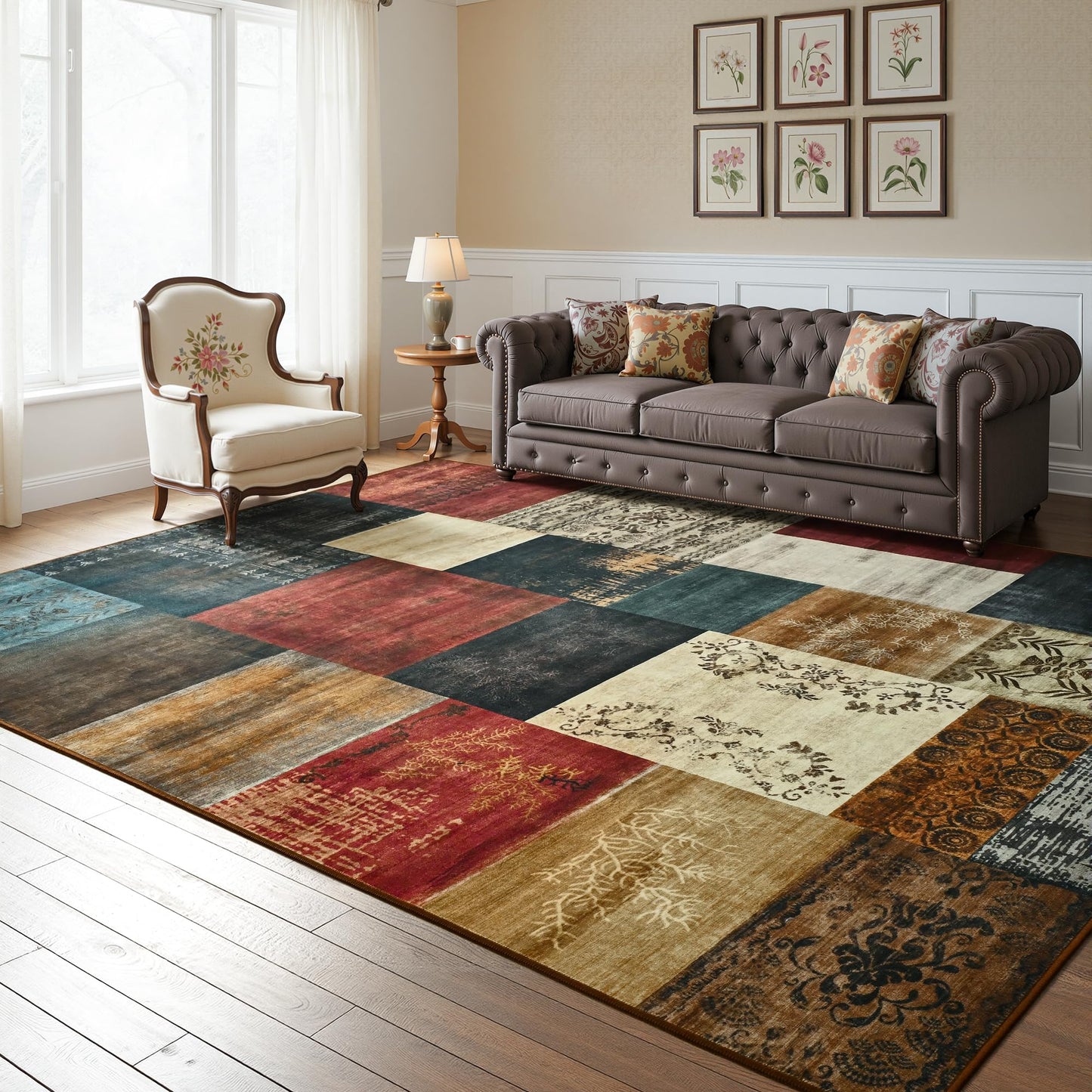 Tepook Modern Area Rug for Living Room, 5x7 Geometric Large Rugs for Bedroom, Washable Patchwork Rug Indoor Non-Slip Throw Carpets for Dining Room Office Farmhouse Home Decor, Multi