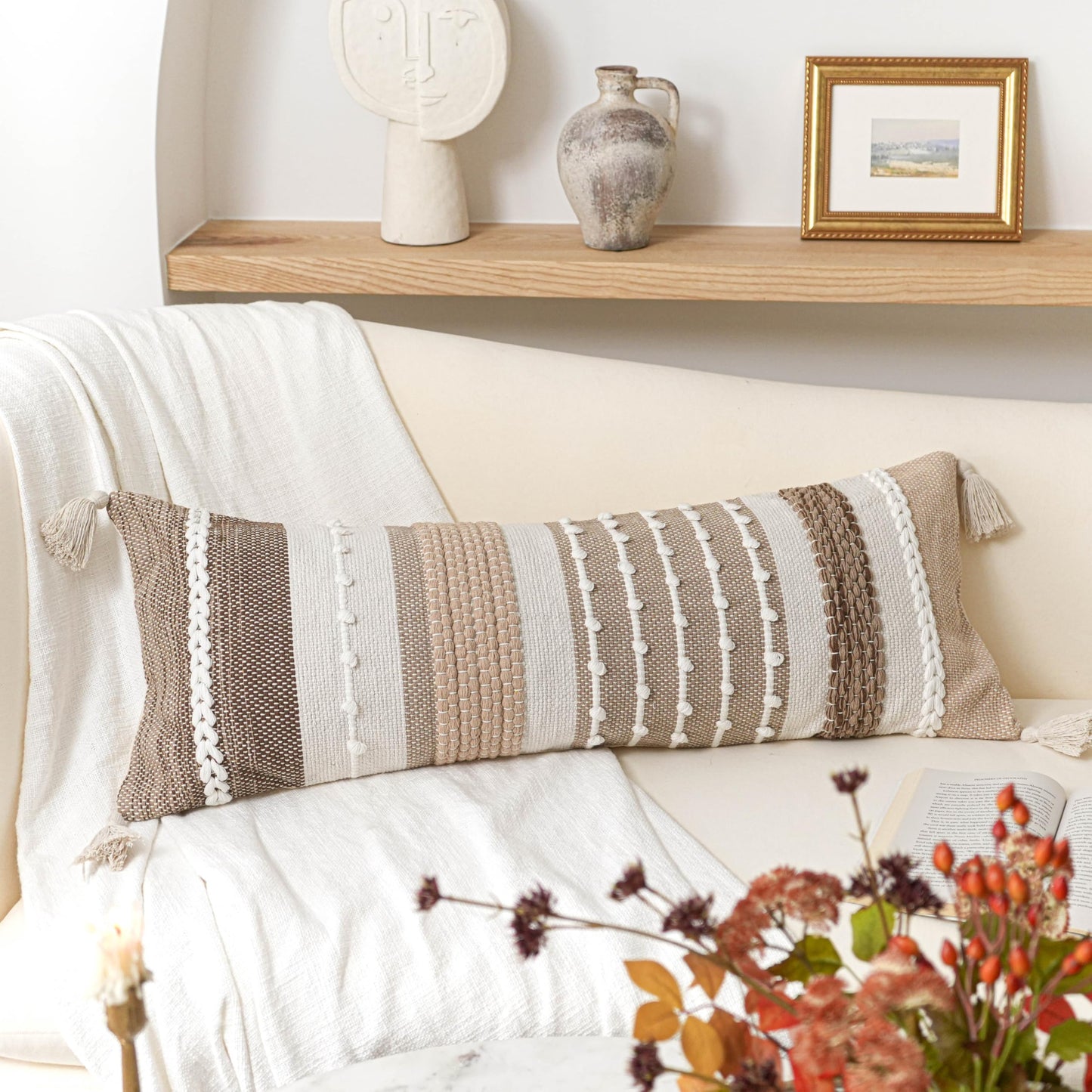 BlissBlush Brown Decorative Lumbar Pillow Cover 14x36 Boho Long Body Pillow for Bed Farmhouse Lumbar Throw Pillow for Couch Modern Accent Textured Throw Pillowcase