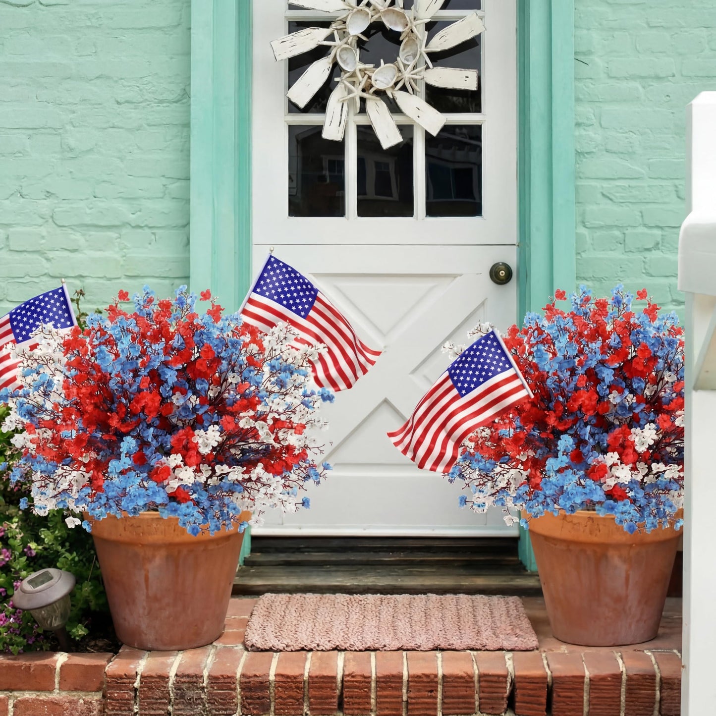 Lyrow 48 Pcs Red Blue White Patriotic Artificial Flowers 4th of July Table Centerpieces Decor Fake Babys Breath Pick Stems Floral Arrangement for 250th Anniversary Veterans Day Home Outdoor