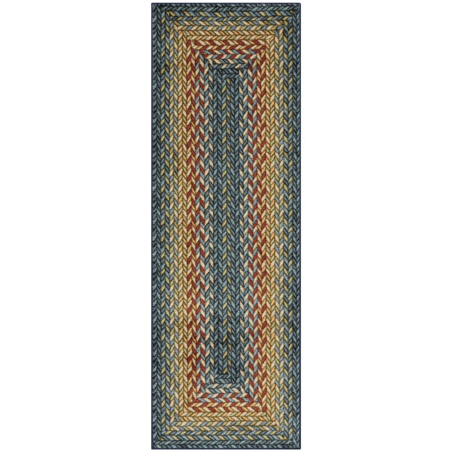 Maples Rugs Marion Bohemian Braid Design Print Runner Rug – Made in USA – Washable,Non Slip Indoor Carpet for Hallway,Kitchen, and Laundry Room, 2' x 6',Multi-Color