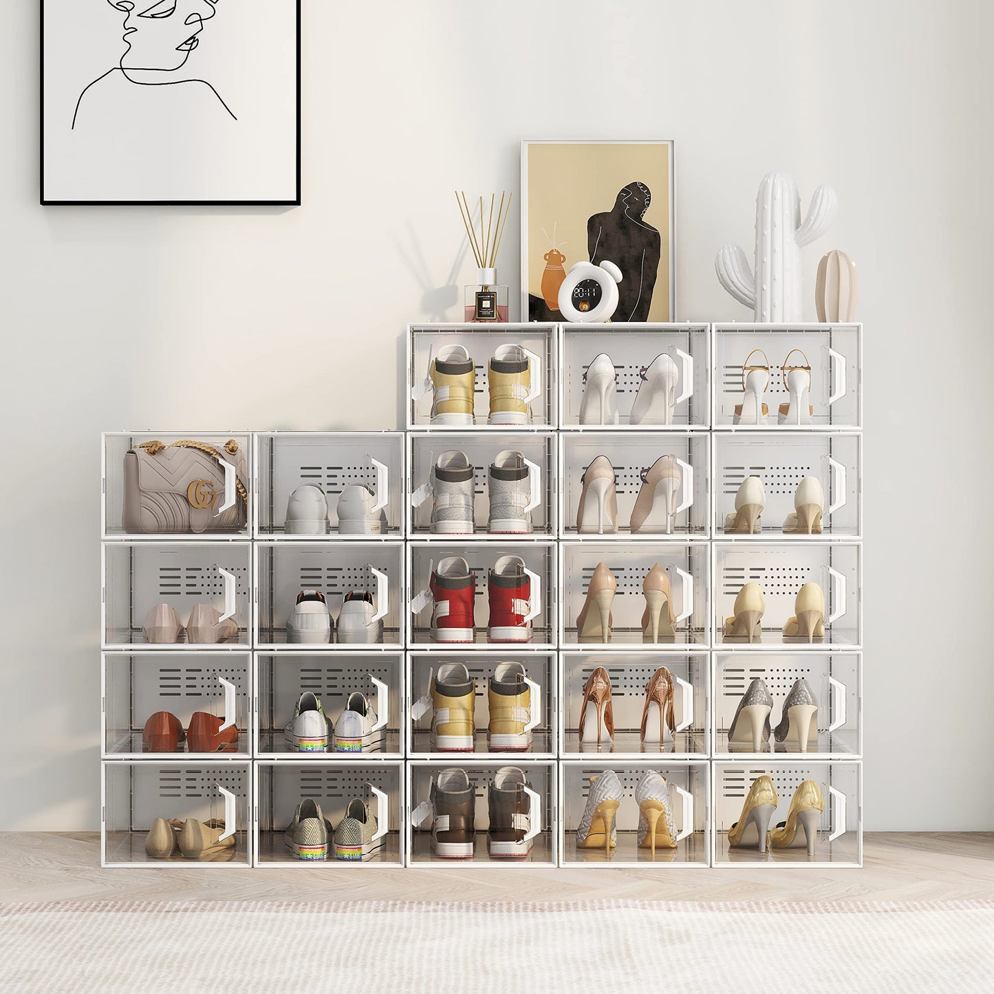 SEE SPRING X-Large Shoe Storage Box Fit Size 11, Clear Plastic Stackable Shoe Organizer for Closet, Space Saving Sneaker Shoe Rack Containers Bins Holders for Entryway, Under Bed, 12 Pack Black