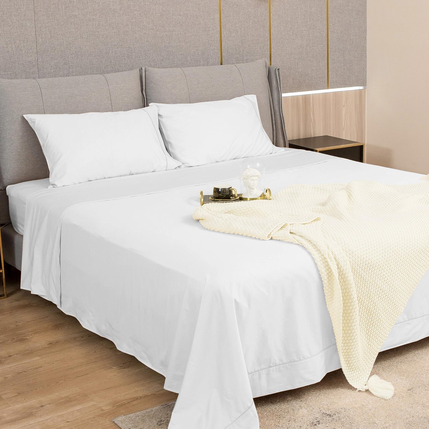 sunflower Extra Deep Pocket Queen Sheet Sets Fits 18"-24" in Deep Mattress -100% Cotton Queen Sheet Set, White Hotel Luxury Soft Breathable Sheet Sets for Queen Bed Deep Pocket