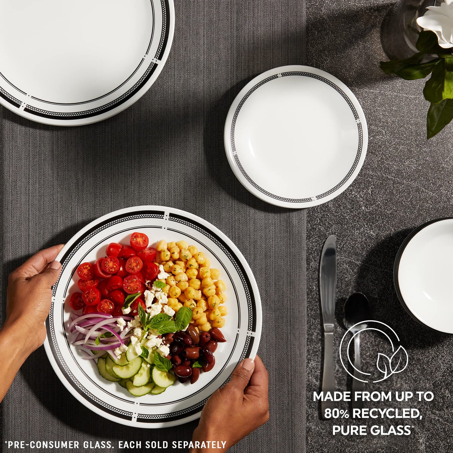 Corelle Vitrelle 10.25" Dinner Plates Set, Triple Layer Glass and Chip Resistant, Lightweight Round Plates, 6-Piece Brasserie