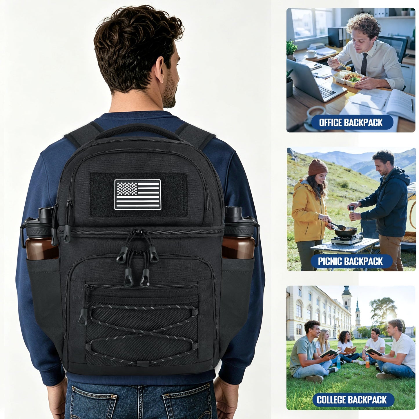 MOZETO Lunch Cooler Backpack Double Deck Lunch Box Backpack Insulated Leakproof Compartments Coolers Bag for Beach Travel Picnic Lunch Hiking BBQ Camping