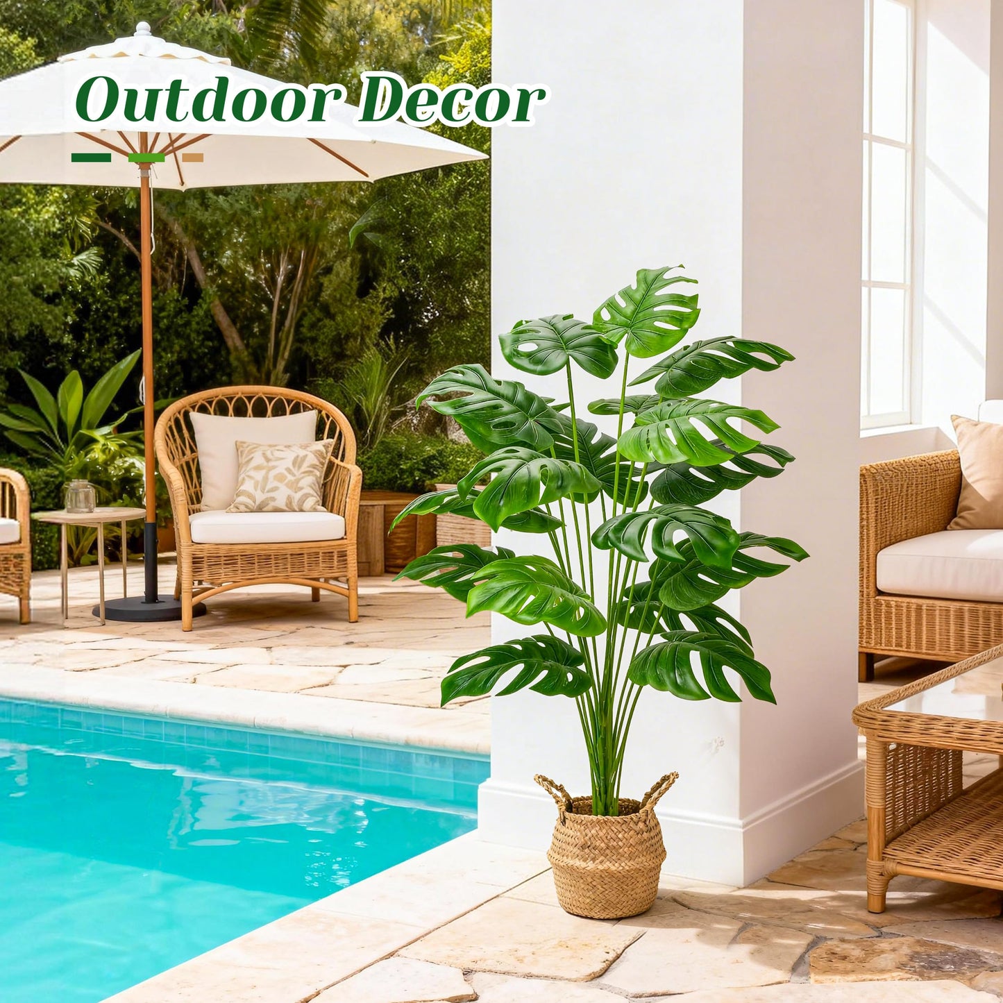 Der Rose 44" Tall Fake Plants with Basket Large Artificial Monstera Plants Indoor, Easy Assembly Faux Tree for Outdoor Office Living Room Bedroom Home Apartment Decor