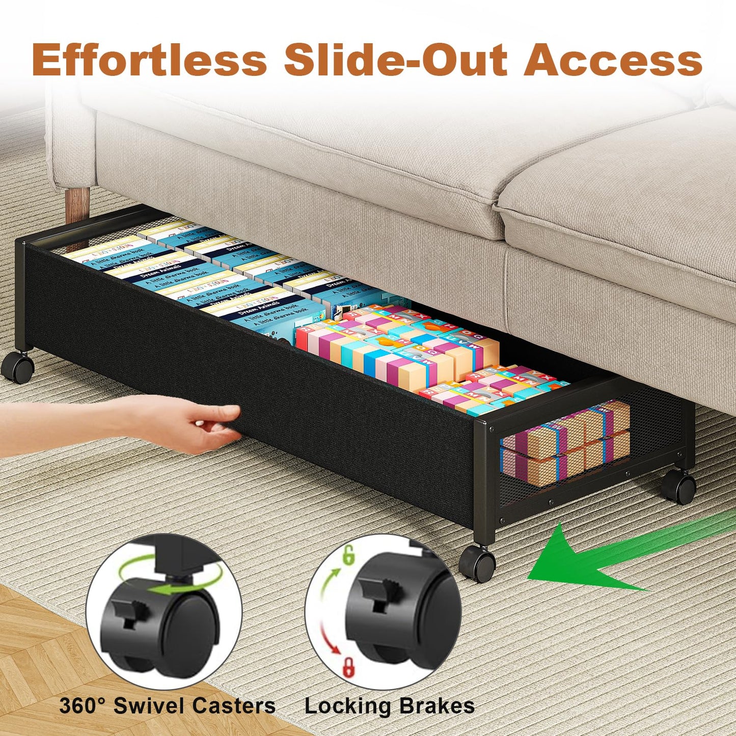 Fokyfok 2 Pack Under the Bed Storage Containers,36 inch Long Underbed Storage with Wheels,7.3 inch Height Under Bed Shoe Storage,Large Rolling under bed Clothes Storage Drawers with Lid for Dorm,Black