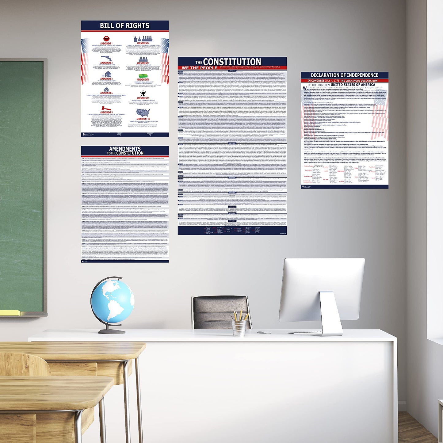 American Founding documents LARGE Laminated 4 Pack: US Constitution, Declaration of Independence, Bill of Rights, Entire Constitution and Amendments NEW 3.0 Now with larger fonts (18x29) Young N Refined