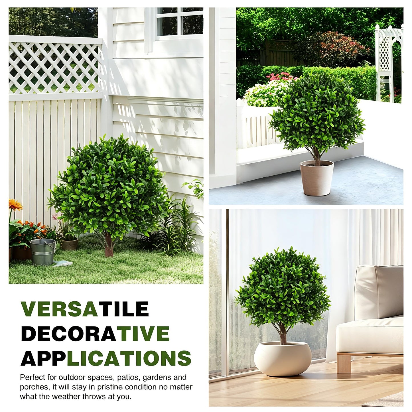 JTING' CHOISIR Set of 2 Artificial Boxwood Topiary Ball Trees with Ground Spike, 26 Inches UV Resistant Fake Plant Bushes Shrubs, for Indoor Outdoor Front Porch Garden (Boxwood)