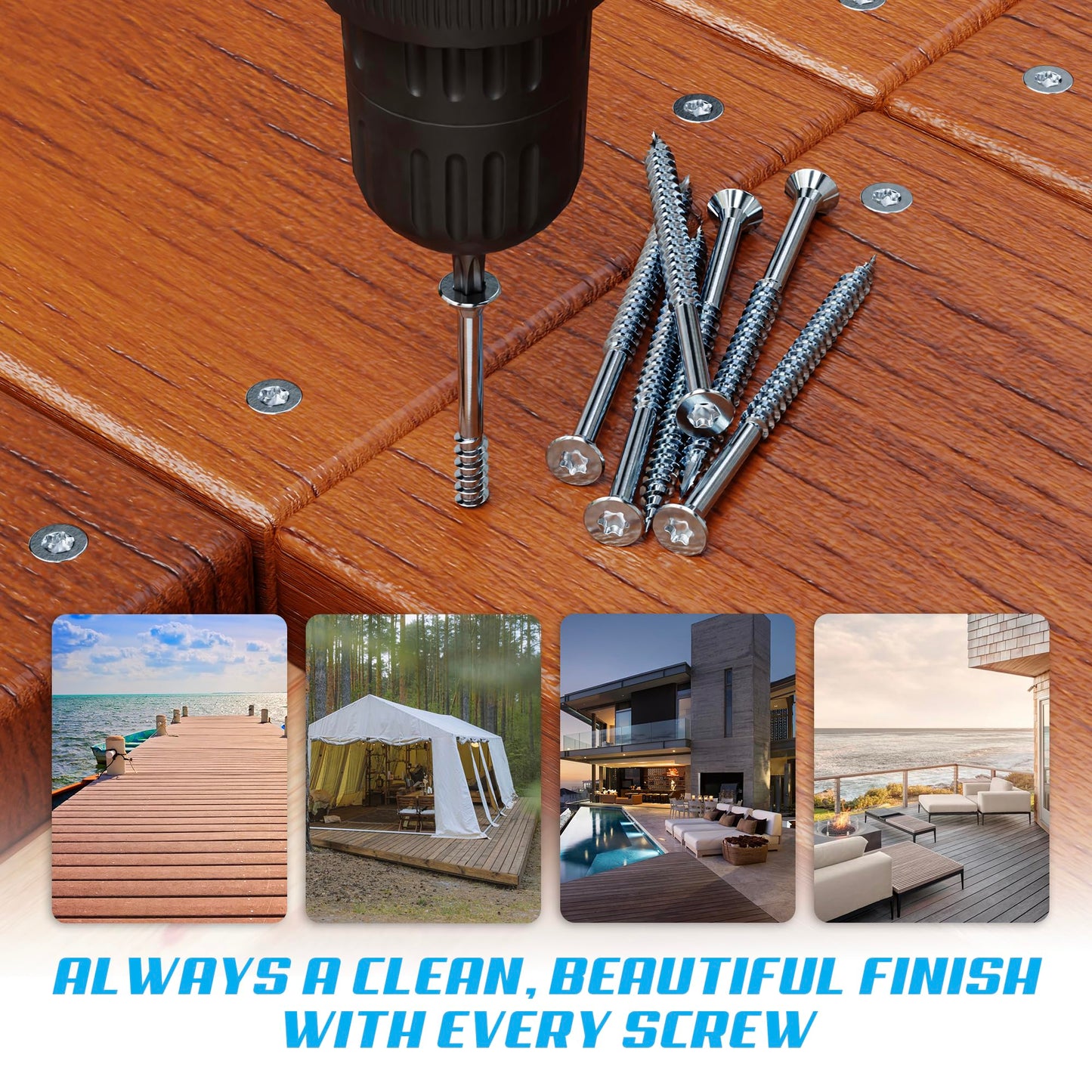#10 x 3 Inch 316 Stainless Steel Screws Marine Grade (350 Pack, T25 Star) | Stainless Steel Wood Screws w/Driver Bit by Eagle Claw Fasteners | High Corrosion Resistance for Coastal Construction